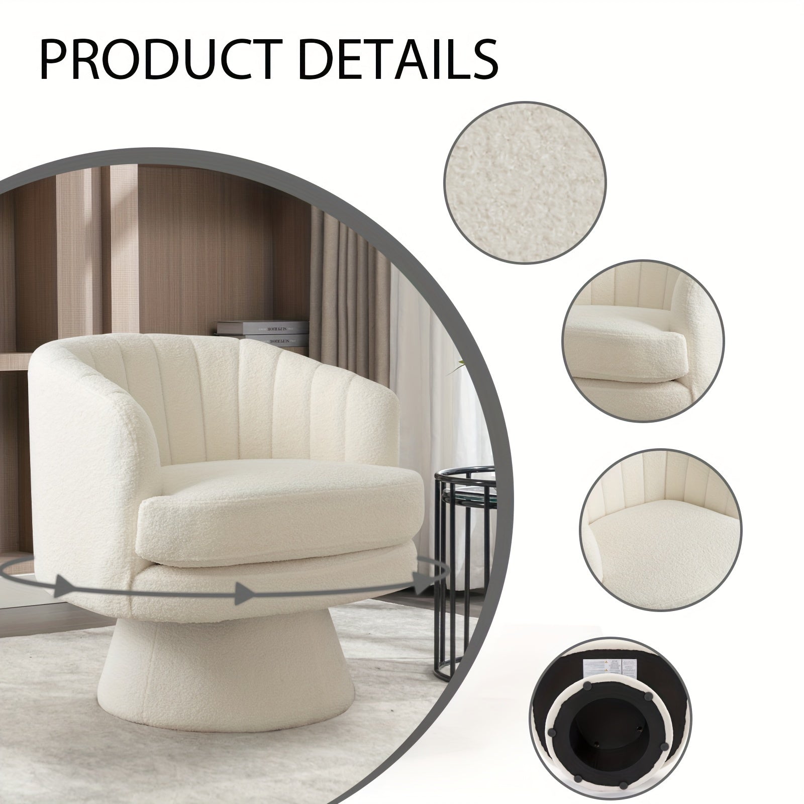 Modern Round Back Large Single Sofa Chair, 360 Degree Swivel Soft Leisure Chair, Living Room, Dining Room Decoration Chair