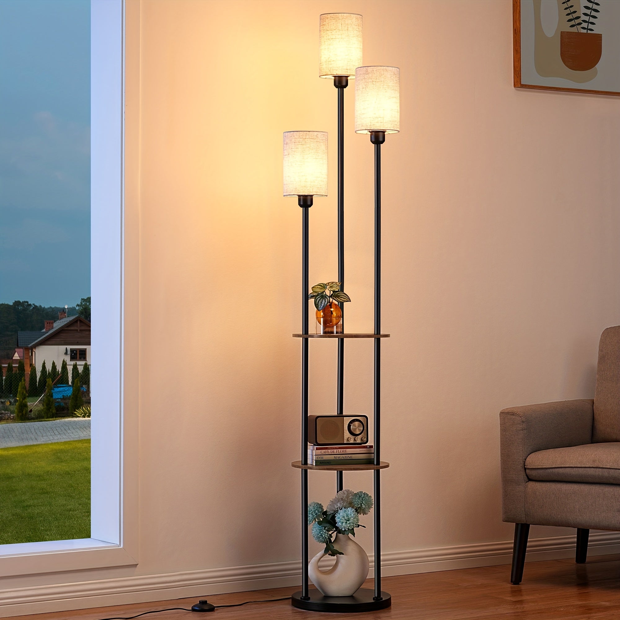 70-Inch Farmhouse-Style Floor Lamps Featuring a Shelf, Perfect for The Living Room