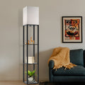 A Floor Lamp with a Stand, Featuring a Modern Design And a 9W LED Bulb, Is a Three-Tiered Storage Display Reading Light Suitable for Bedrooms, Living Rooms, And Narrow Bedside Corners.