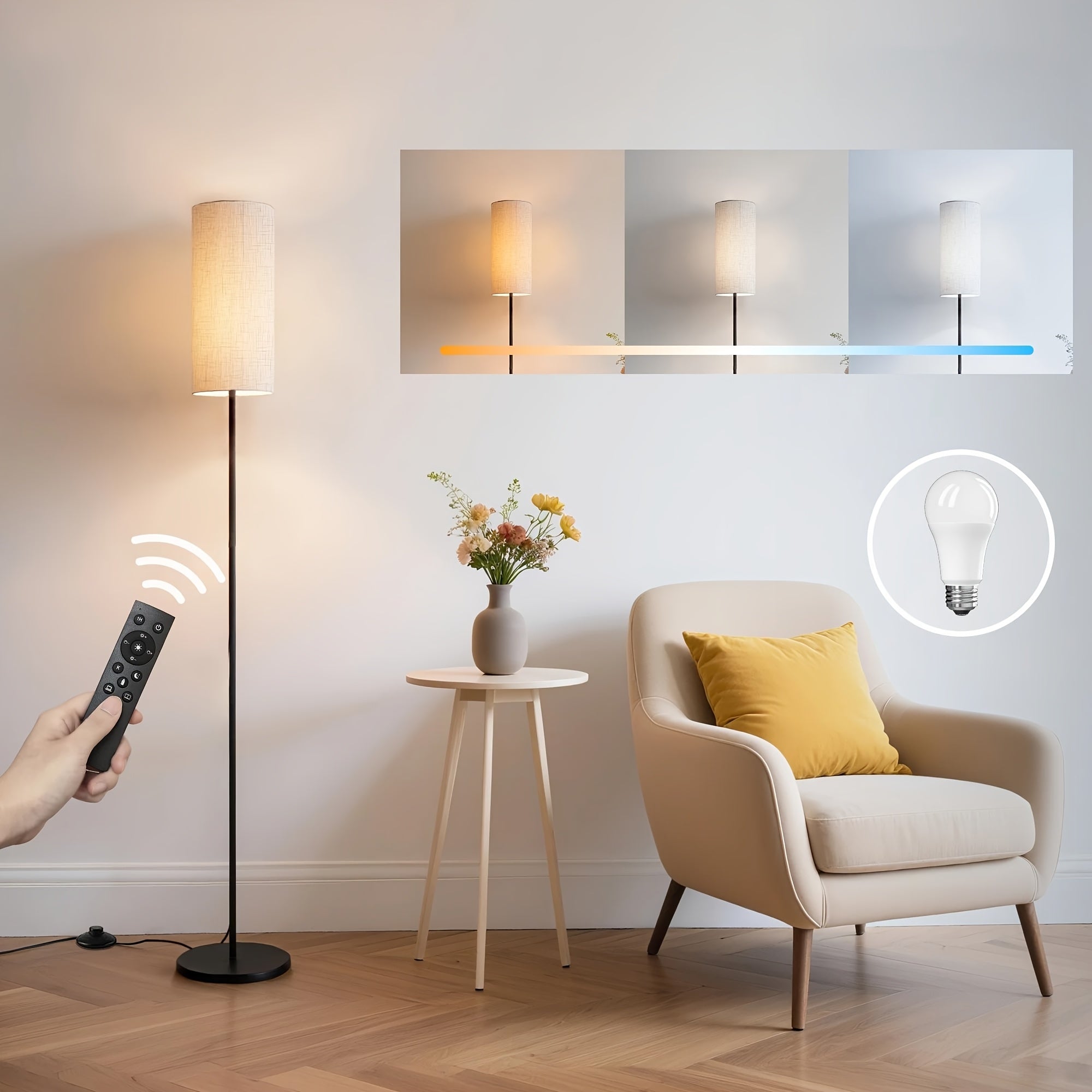 1PACK Floor Lamp with Three Adjustable Color Temperatures (3000-6000K), 9W, 800LM, Control Method: Foot Switch + Remote Control, Suitable for Bedrooms, Living Rooms And Offices., Bedroom Lamp, Stylish Decor, Adjustable Brightness, Multicolor Lamp