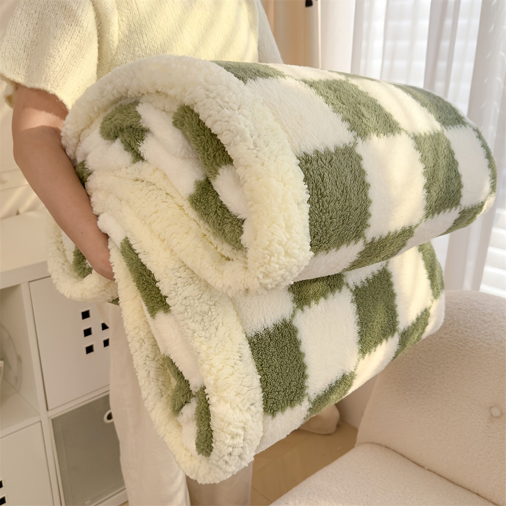 1pc Quilted Plaid Blanket - Double Thickened Bedspread with Warm Neutral Tones (\u002F\u002F\u002F), - Sofa & Bed, Machine Washable Comforter - Gift for Christmas & Office Naps Suitable for - Use