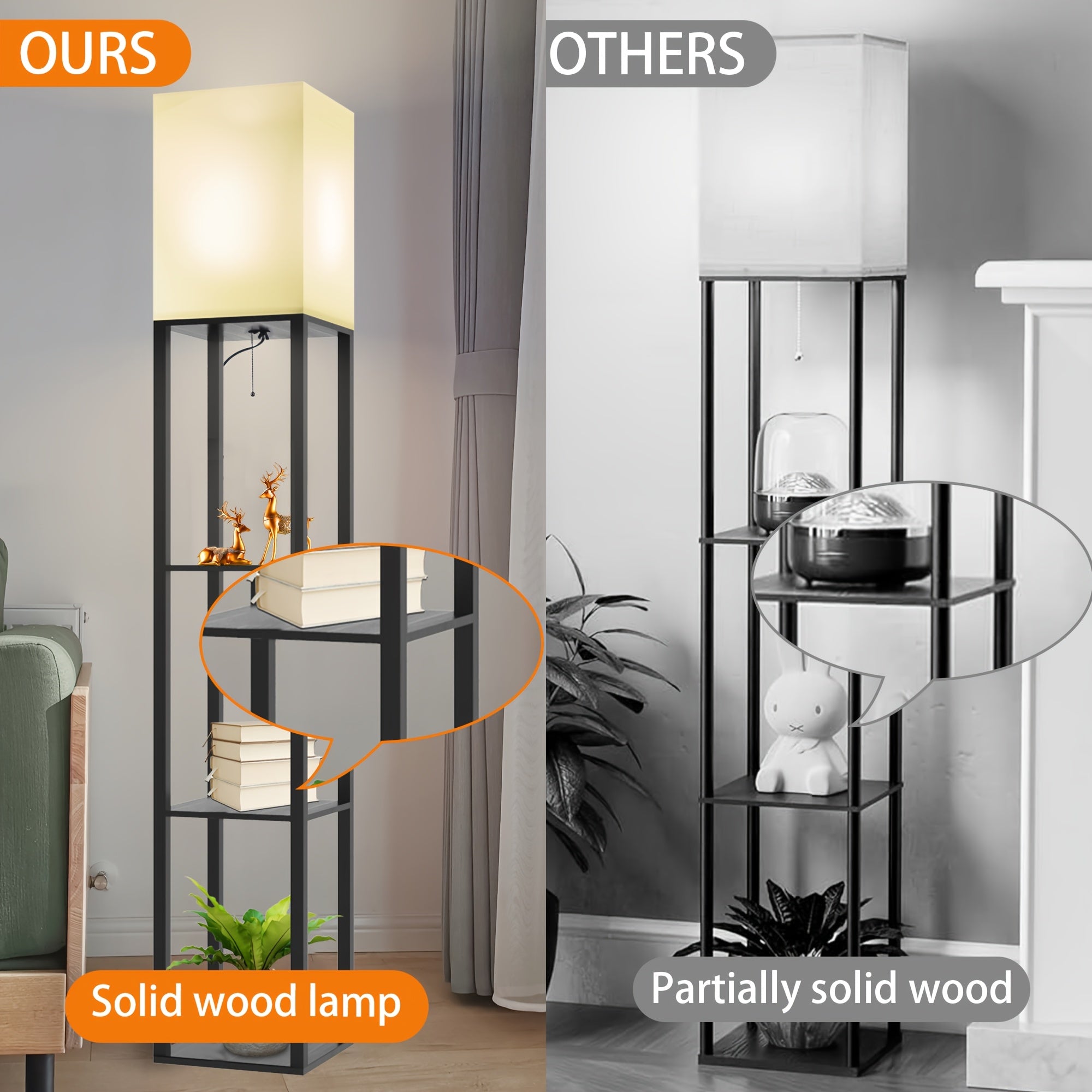 A Floor Lamp with a Stand, Featuring a Modern Design And a 9W LED Bulb, Is a Three-Tiered Storage Display Reading Light Suitable for Bedrooms, Living Rooms, And Narrow Bedside Corners.