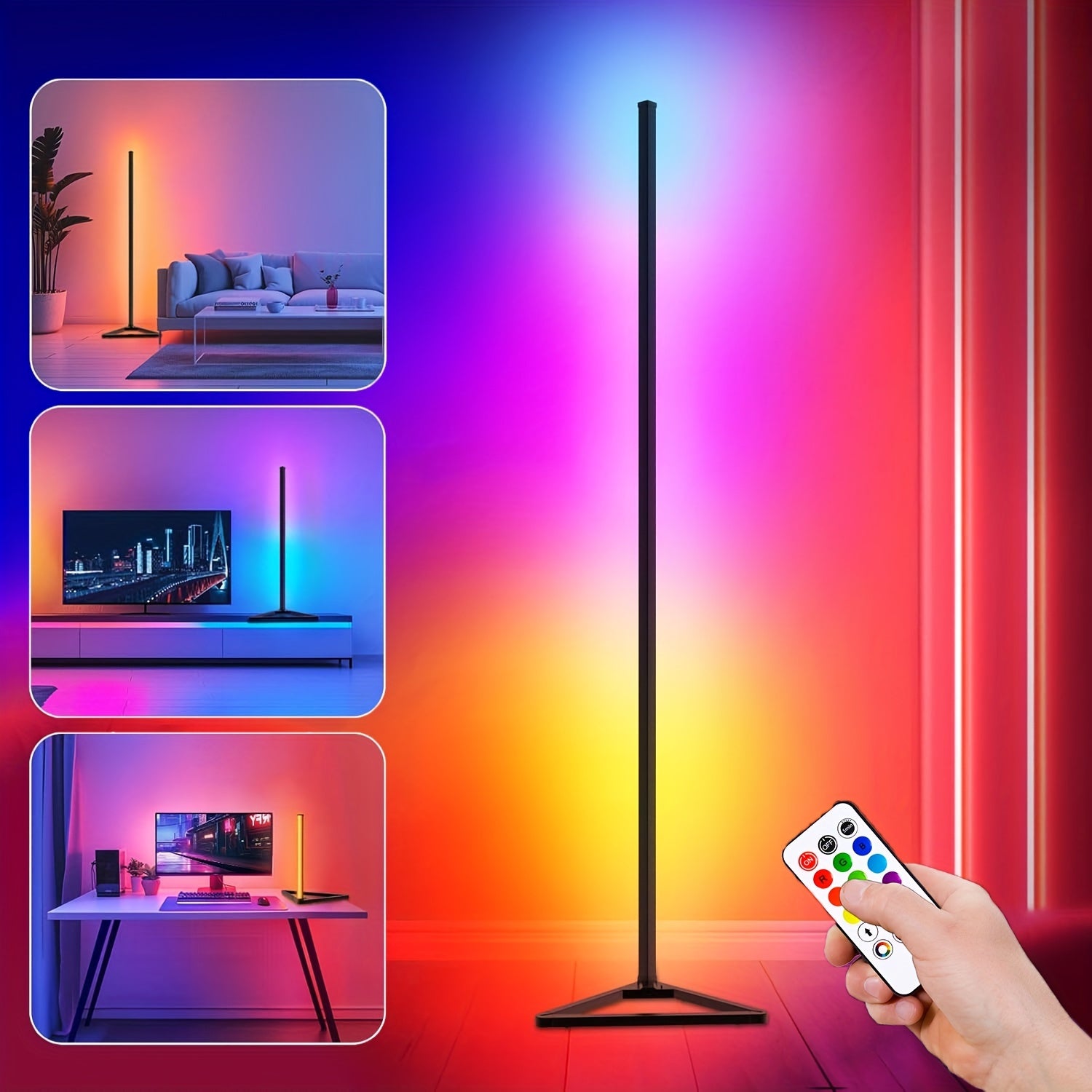 Corner Floor Lamp, Smart RGB LED Corner Lamp With Remote Control Music Sync Dimmable Timer RGB Dream Color Changing Music Rhythm Modern Standing Ambience Light Speed Adjustment For Bedroom Living Gaming Room Studio Party Holiday Christmas Halloween