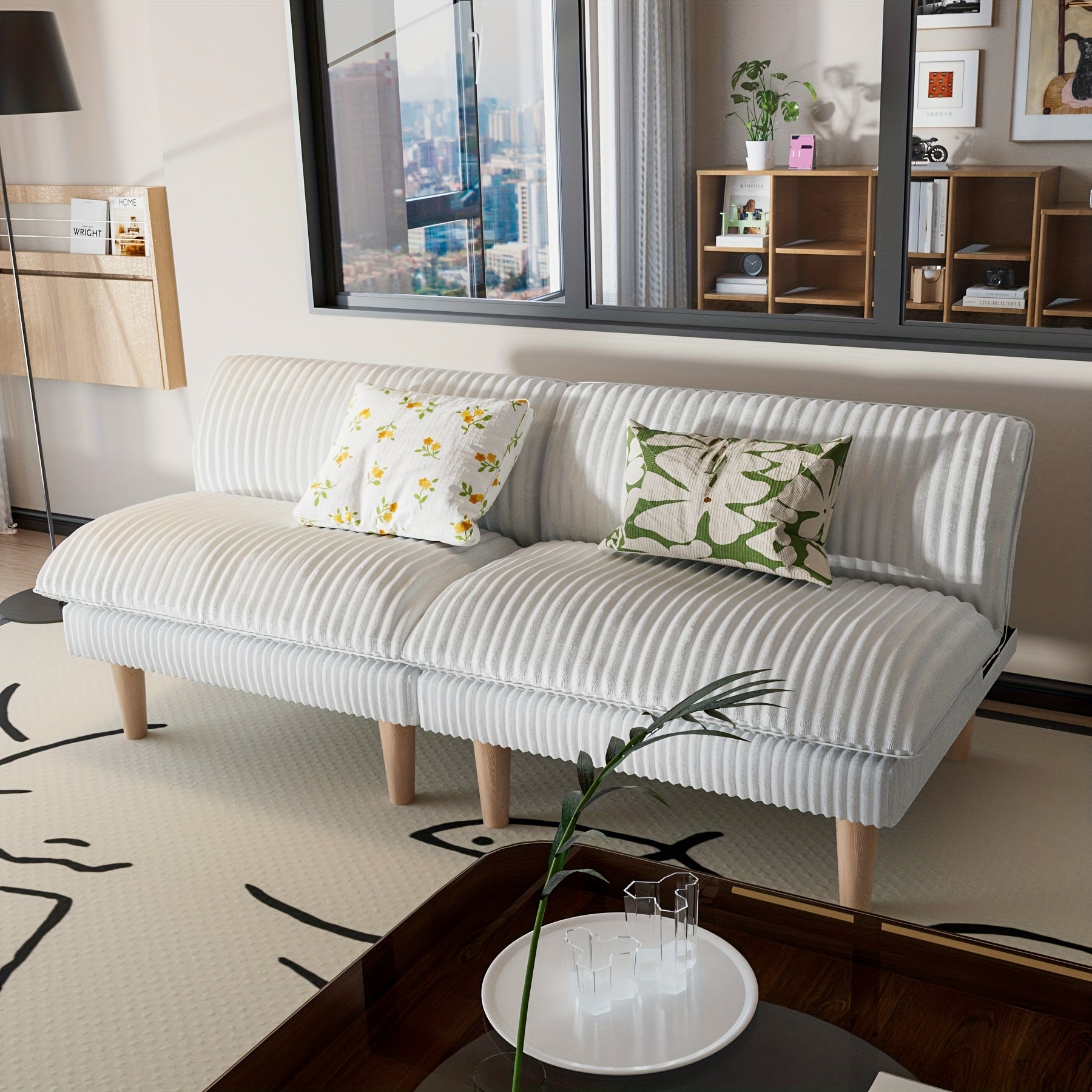 68 Inch Corduroy Futon Couch with Adjustable Backrest, Convertible Futon Sofa Bed