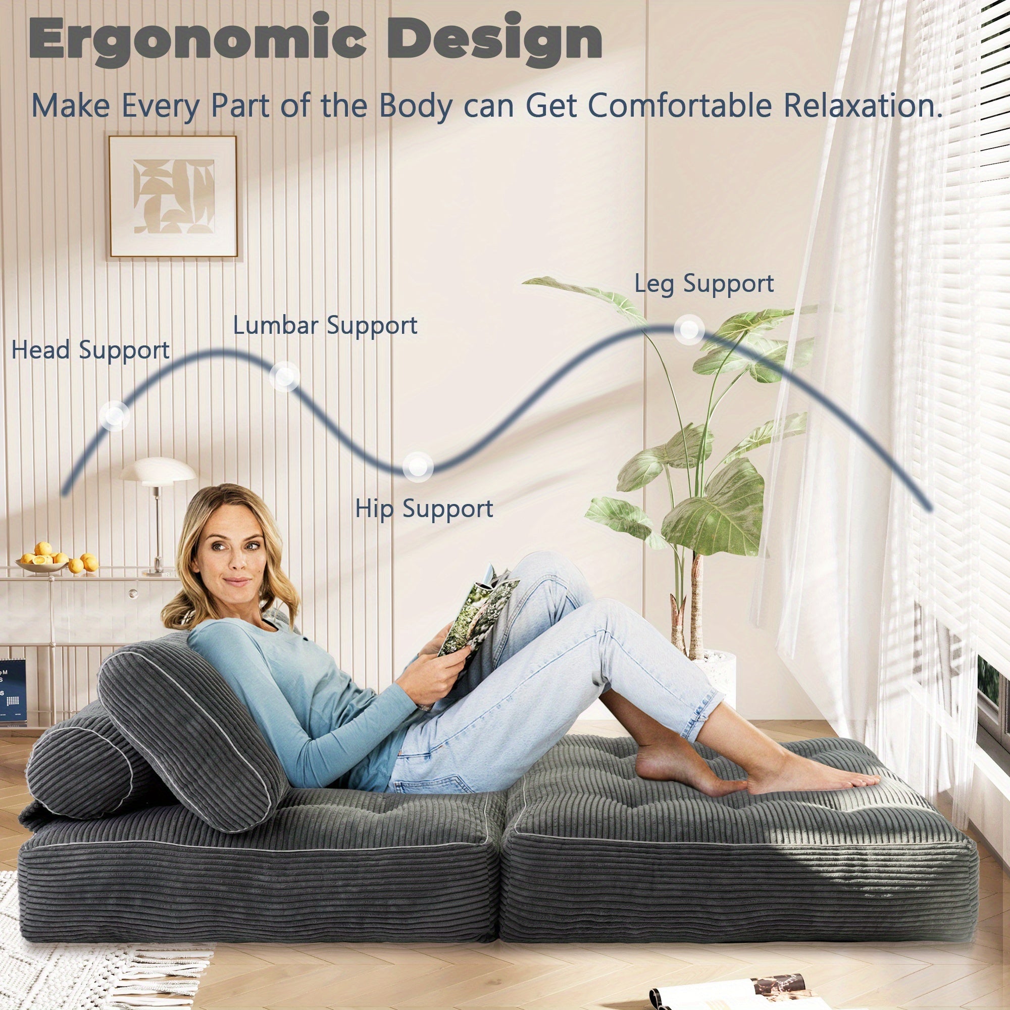 Portable Folding Sofa Bed Convertible to Bed - Modern Sleeper Chair Suitable for Adults, Space-Saving Foam-Filled Couch with Pillow, Single Size Floor Mattress, Ideal for Small Spaces, Dorms, Travel & Emergencies (No Assembly)