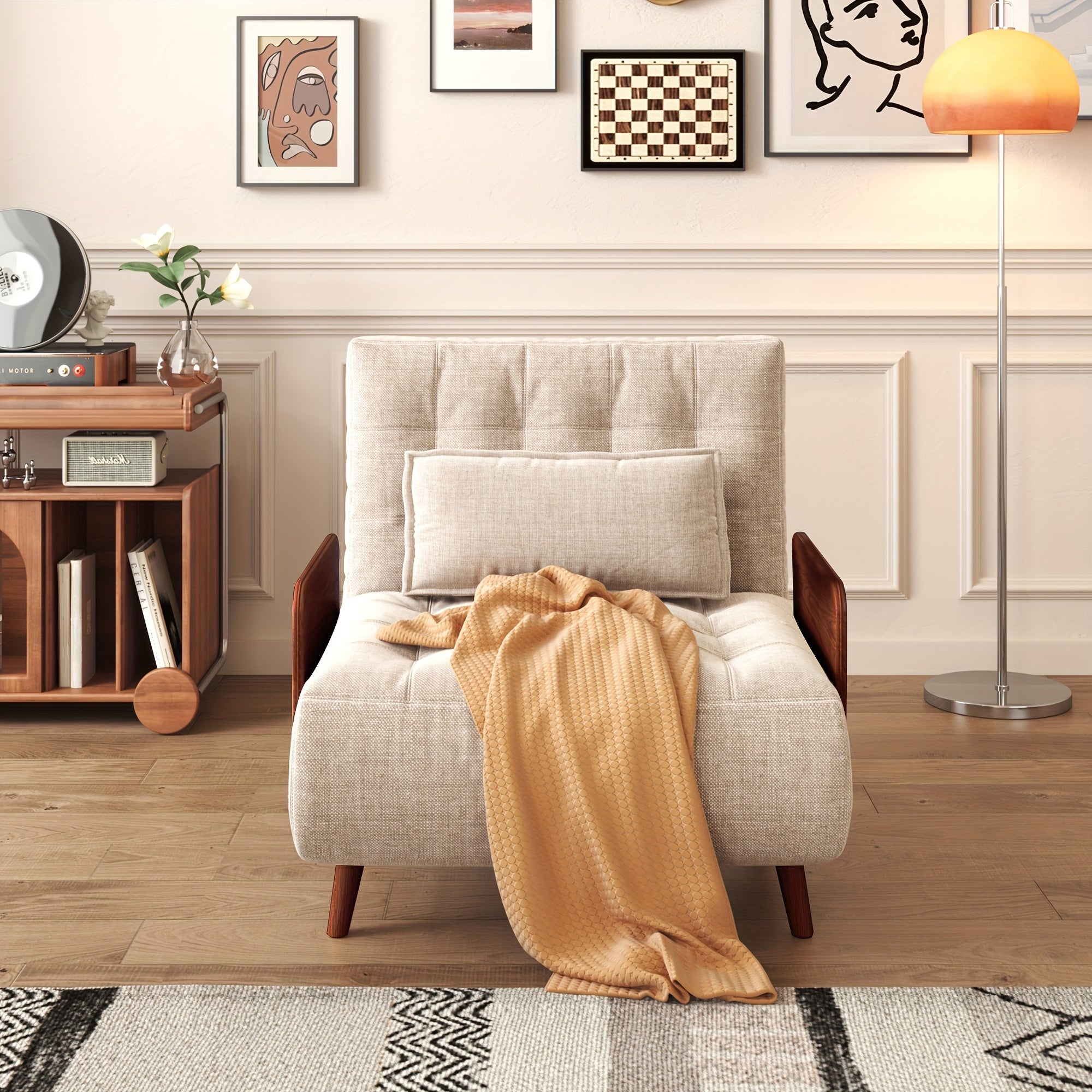 1 Modern And Linen Convertible Sofa Bed With 5 Adjustable Backs, Adjustable Height Pillows - Living Room Recliner, Single Or Double Use, Living Room Furniture Sofa | Neutral Home Decor | Wood Frame Sofa