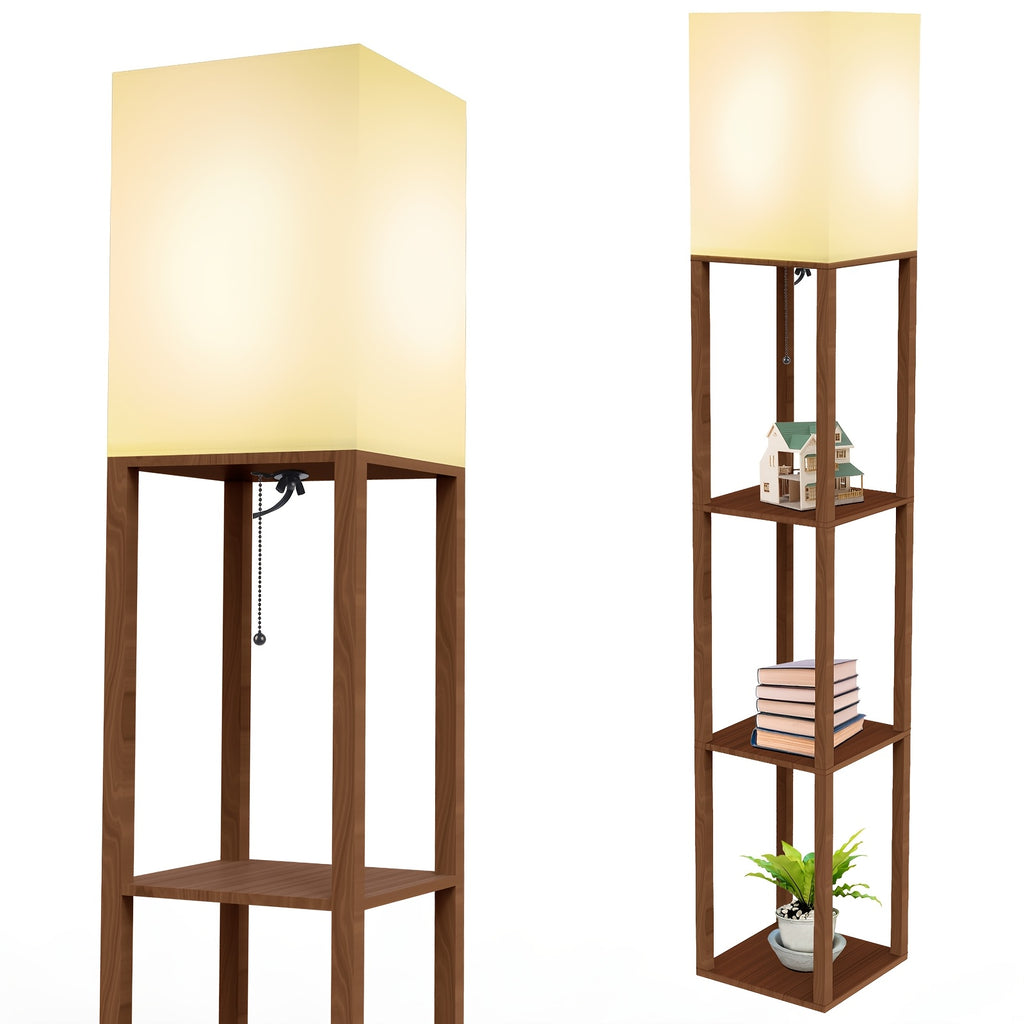 A Floor Lamp with a Stand, Featuring a Modern Design And a 9W LED Bulb, Is a Three-Tiered Storage Display Reading Light Suitable for Bedrooms, Living Rooms, And Narrow Bedside Corners.