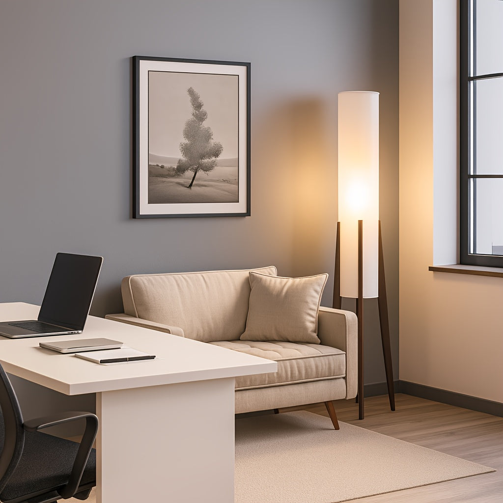 Modern Standing Light with Fabric Shade, Japanese Style Tall Lamp for Living Room, Bedroom, Study, Workspace