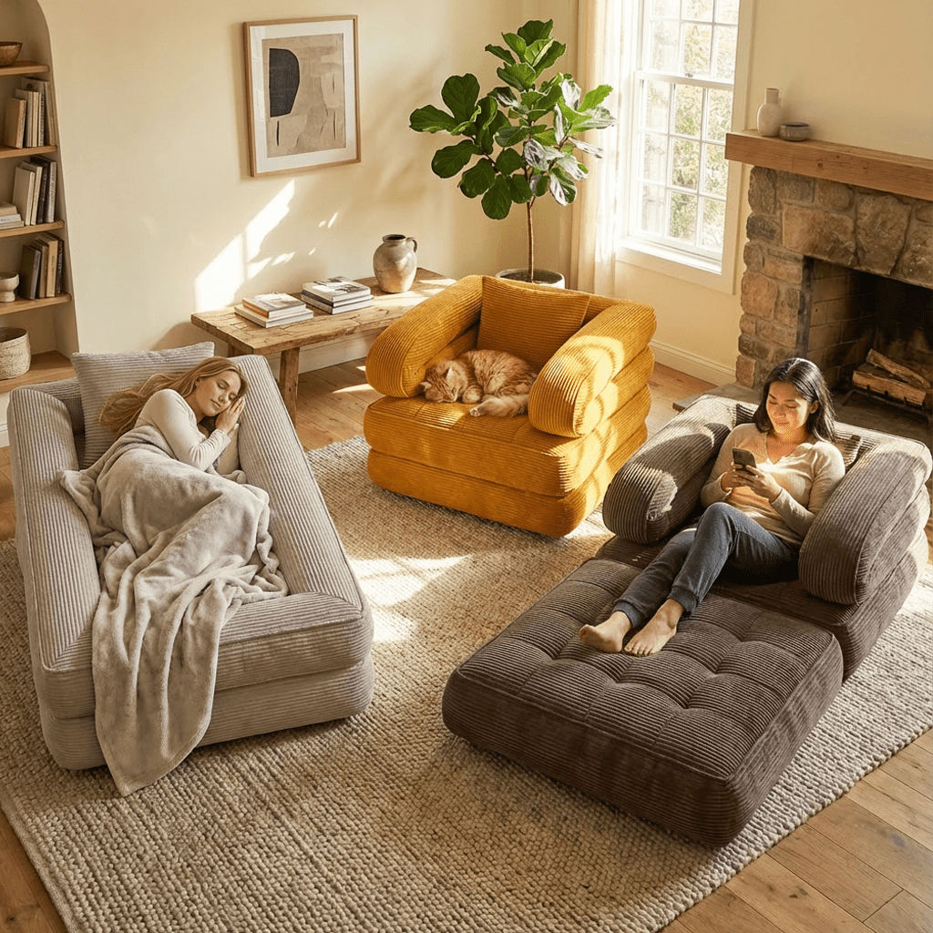 Black Fridays Items, Local Warehouse, Folding Sofa Bed, 1-Person Chair Bed with Backrest and Pillow, Space-Saving Single Bed for Living Room, Bedroom, Apartment, Gray and Orange, Bean Bag Chair, Living Room Furniture, Boneless Couch for Living Room,