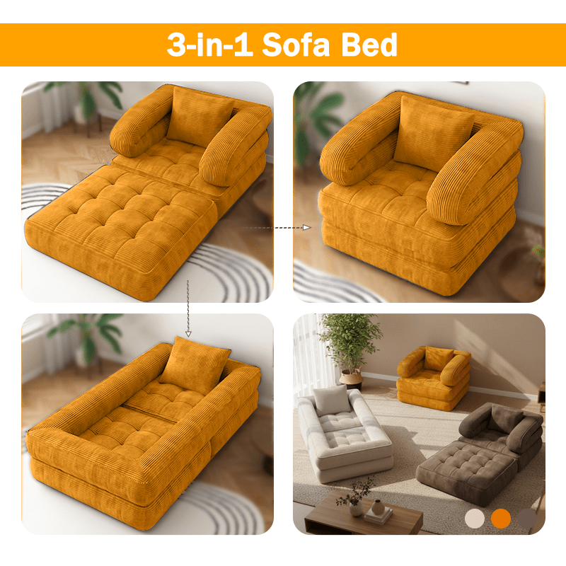 Black Fridays Items, Local Warehouse, Folding Sofa Bed, 1-Person Chair Bed with Backrest and Pillow, Space-Saving Single Bed for Living Room, Bedroom, Apartment, Gray and Orange, Bean Bag Chair, Living Room Furniture, Boneless Couch for Living Room,