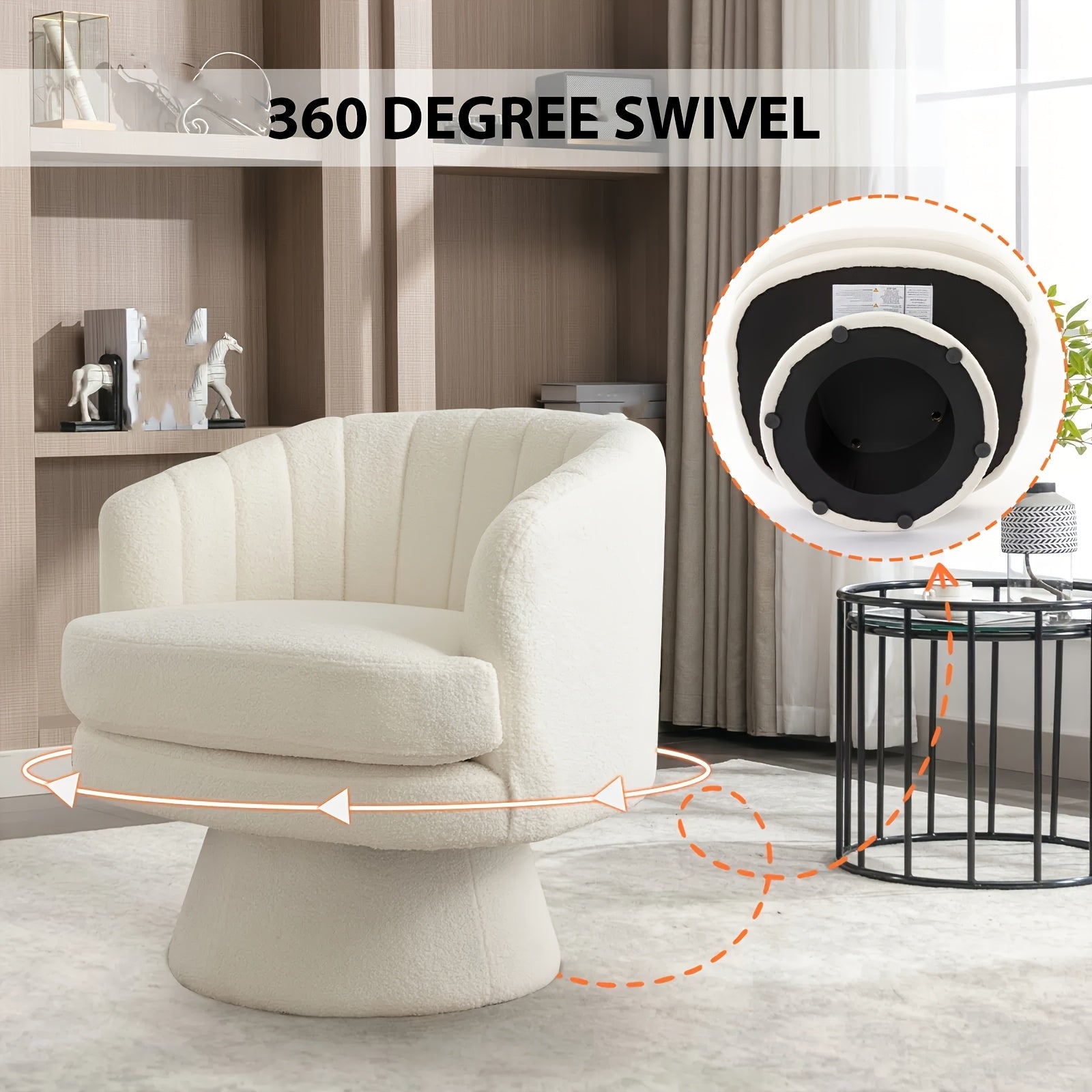 Modern Round Back Large Single Sofa Chair, 360 Degree Swivel Soft Leisure Chair, Living Room, Dining Room Decoration Chair