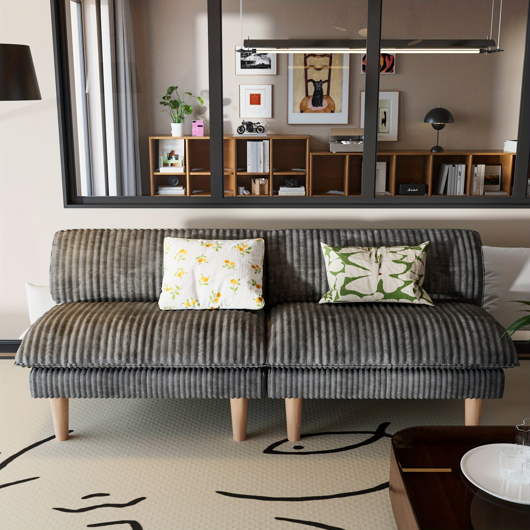 68 Inch Corduroy Futon Couch with Adjustable Backrest, Convertible Futon Sofa Bed