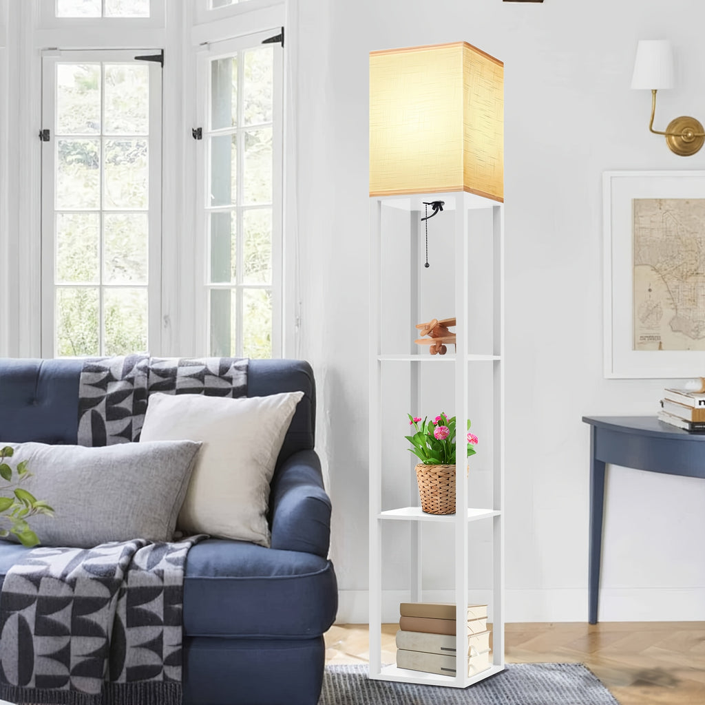 A Floor Lamp with a Stand, Featuring a Modern Design And a 9W LED Bulb, Is a Three-Tiered Storage Display Reading Light Suitable for Bedrooms, Living Rooms, And Narrow Bedside Corners.