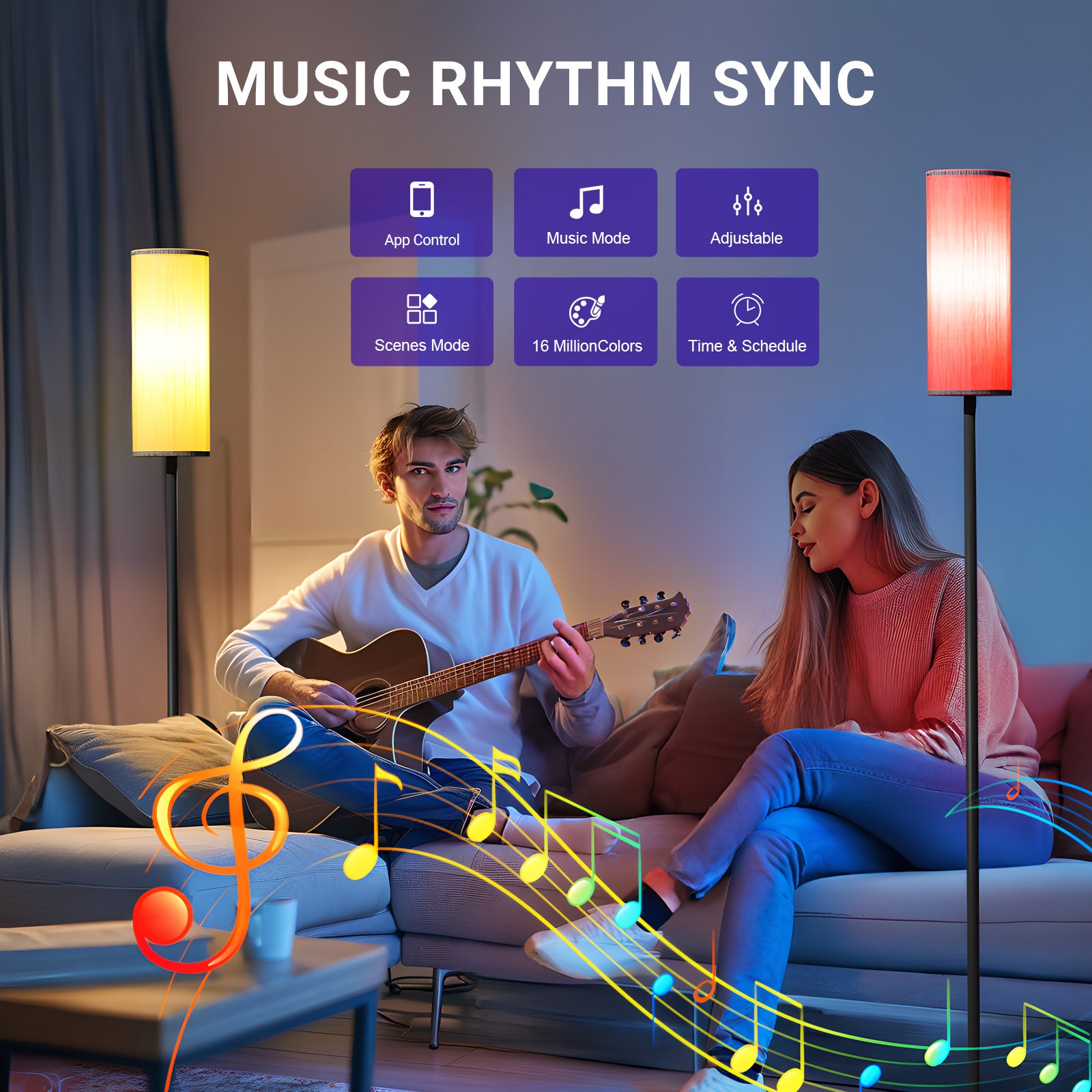 Floor Lamps for Living Room, Dimmable 2700-6500K, Modern Floor Lamp with Remote, Tall Standing Lamps for Living Room Bedroom Office Corner, Foot Switch, Beige Shade, 9W RGB LED Bulb