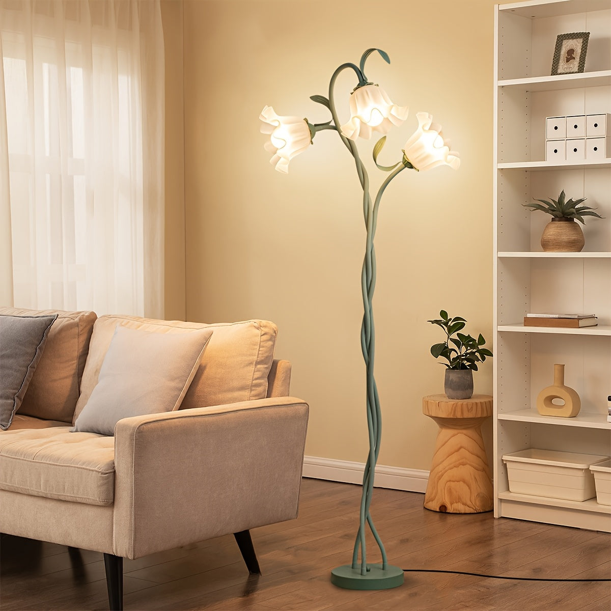 Contemporary Floral Floor Lamp with a Flexible Arm, Creative Design with 3 Color Temperatures, Ideal for Bedrooms, Living Rooms, Studies, And Hotel Decor (Comes with 3 Bulbs Included)