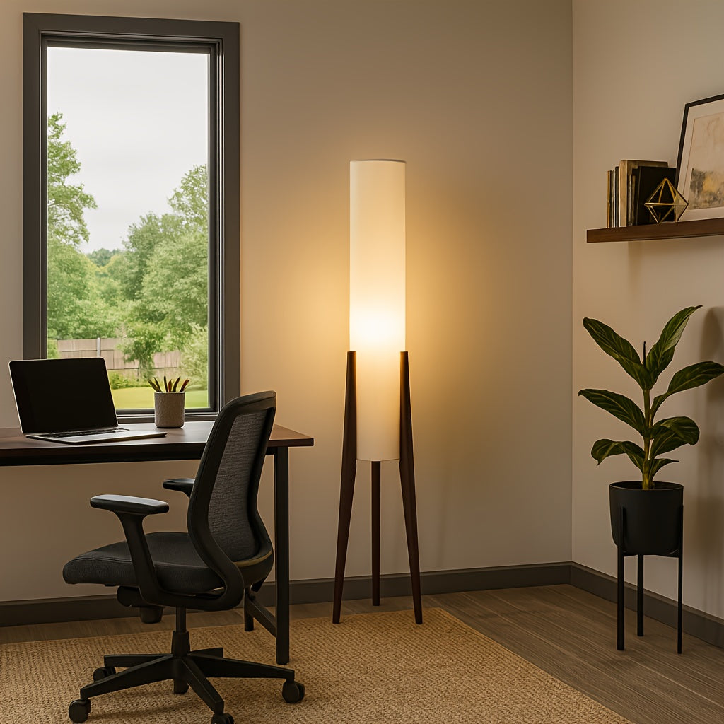 Modern Standing Light with Fabric Shade, Japanese Style Tall Lamp for Living Room, Bedroom, Study, Workspace