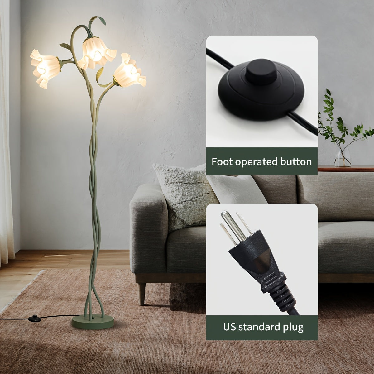 Contemporary Floral Floor Lamp with a Flexible Arm, Creative Design with 3 Color Temperatures, Ideal for Bedrooms, Living Rooms, Studies, And Hotel Decor (Comes with 3 Bulbs Included)