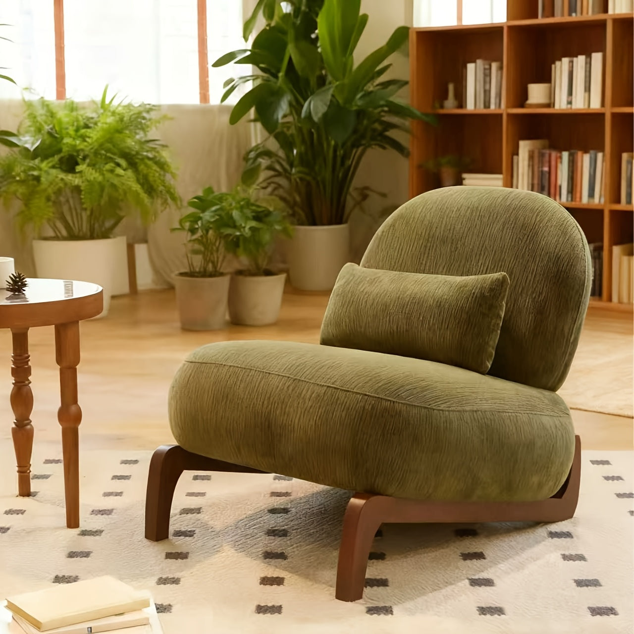 Modern Accent Chair with Solid Wood Legs & Velvet Upholstery - Armless Soft Cushion Suitable for Living Room, Bedroom, Balcony - Assembly -Friendly Chair with Frame, Suitable for Apartment, Waiting Room, Reading Nook