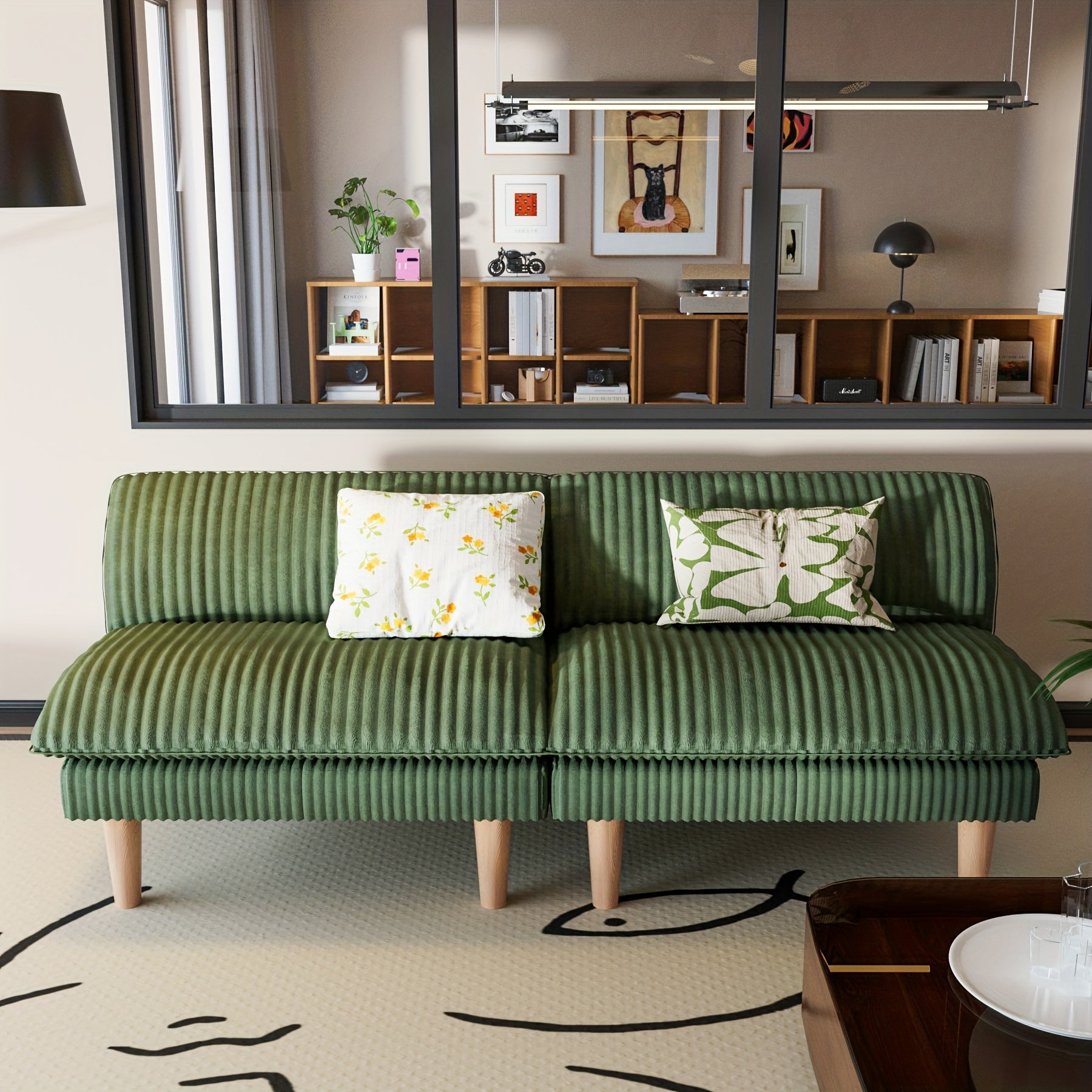 68 Inch Corduroy Futon Couch with Adjustable Backrest, Convertible Futon Sofa Bed