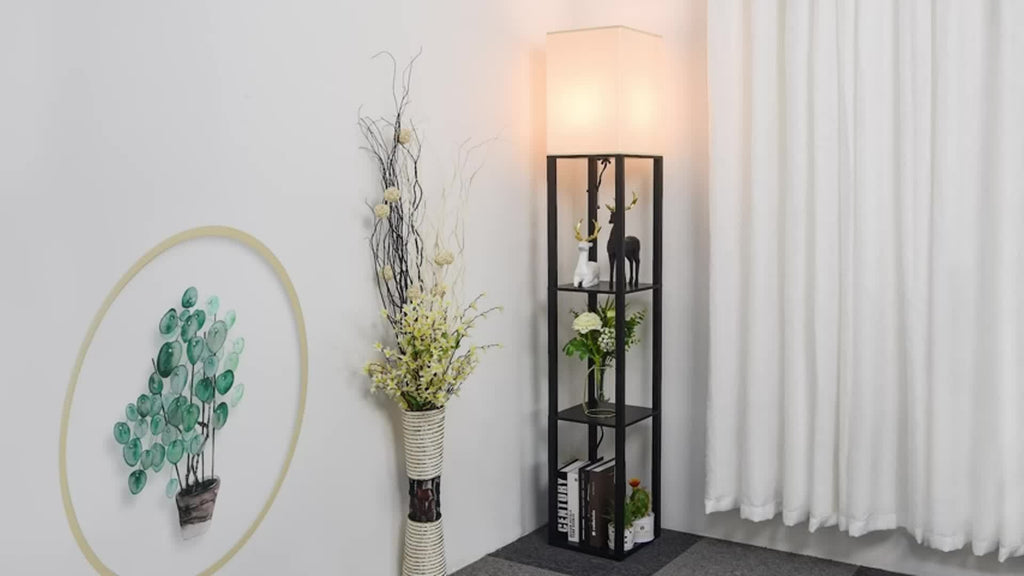A Floor Lamp with a Stand, Featuring a Modern Design And a 9W LED Bulb, Is a Three-Tiered Storage Display Reading Light Suitable for Bedrooms, Living Rooms, And Narrow Bedside Corners.
