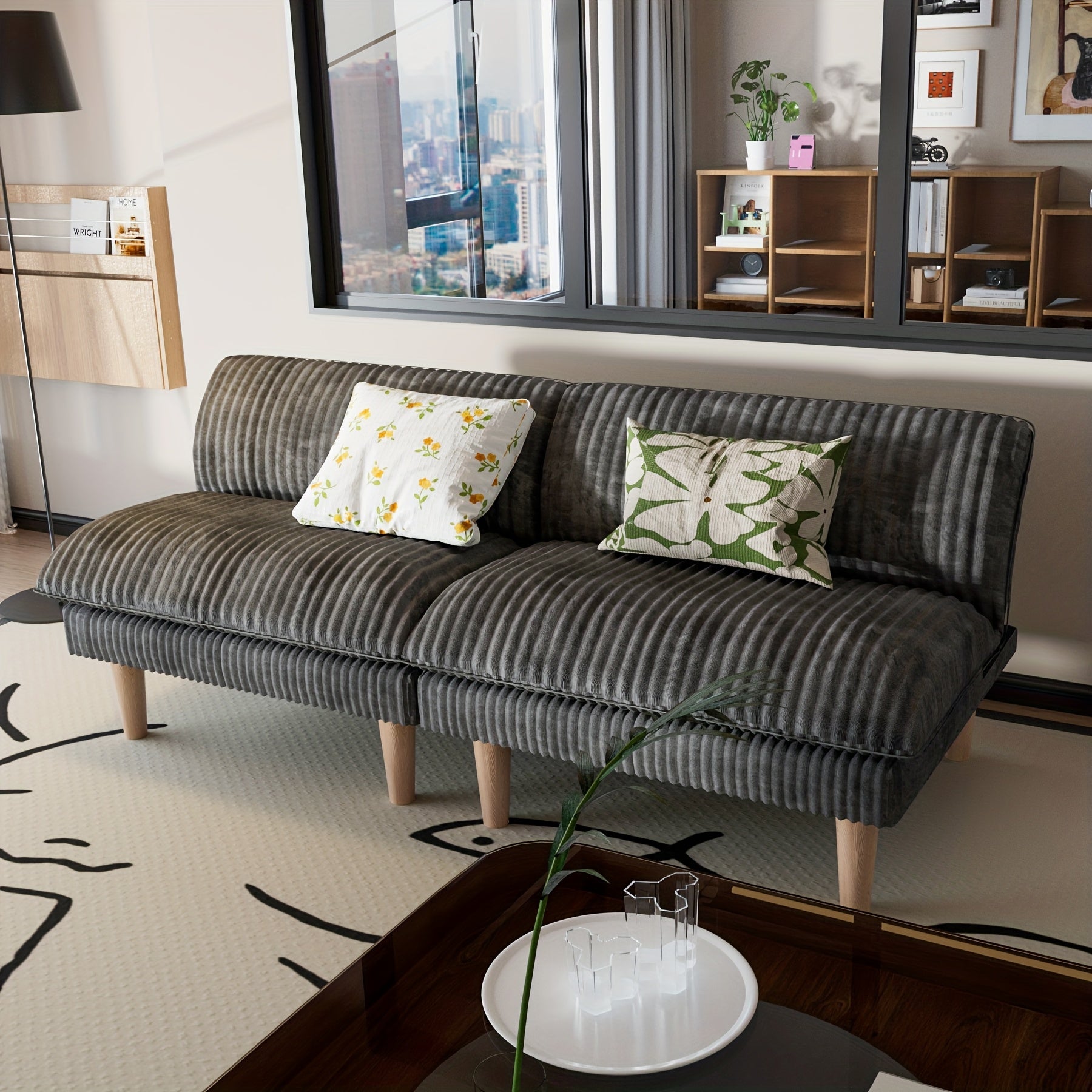 68 Inch Corduroy Futon Couch with Adjustable Backrest, Convertible Futon Sofa Bed