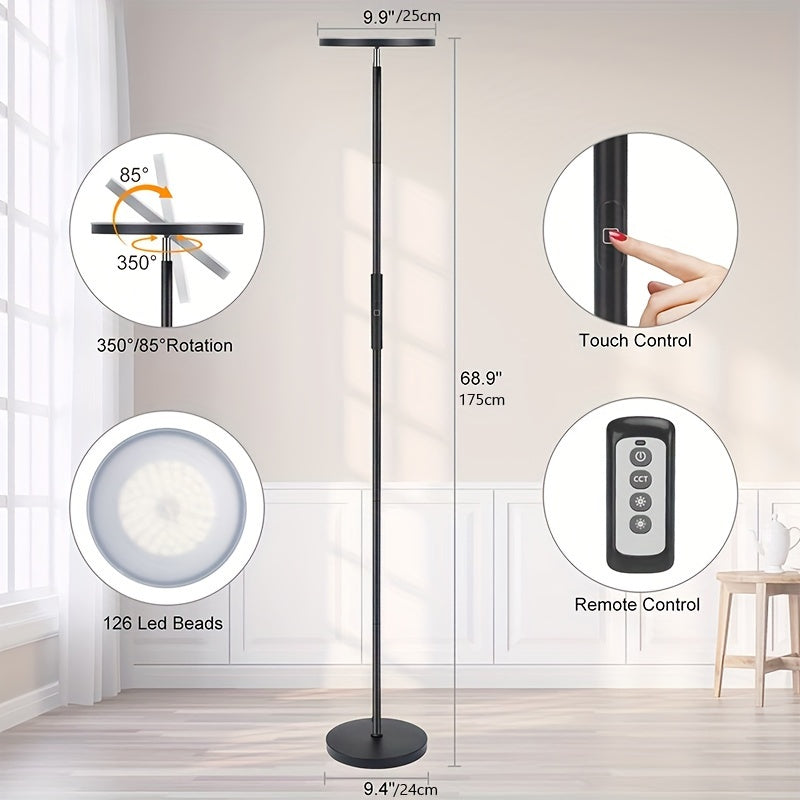 30W\u002F2400LM Sky LED Modern 3 Color Temperatures Super Bright-Tall Standing Pole Light With Remote & Touch Control For Living Room, Bed Room, Office