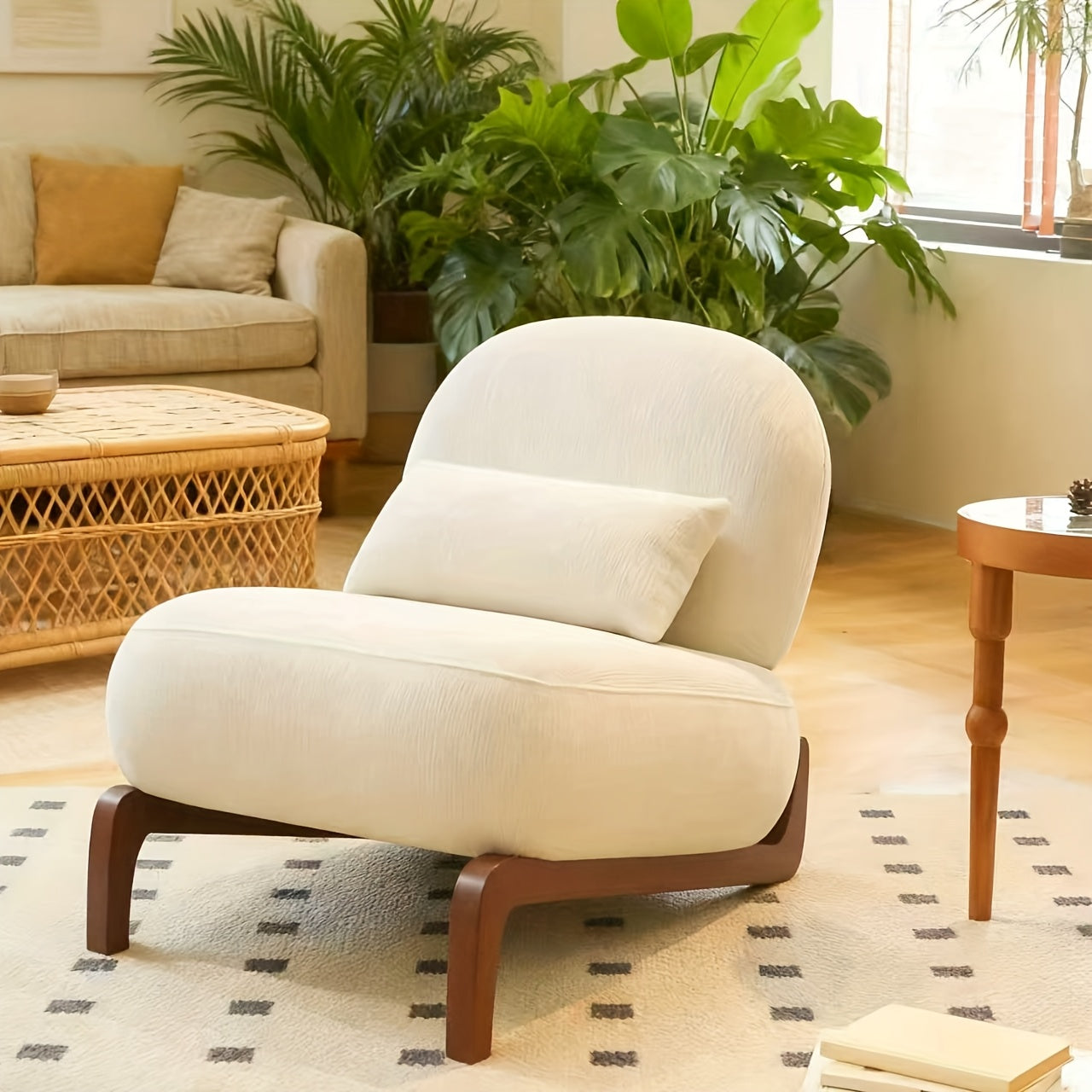 Modern Accent Chair with Solid Wood Legs & Velvet Upholstery - Armless Soft Cushion Suitable for Living Room, Bedroom, Balcony - Assembly -Friendly Chair with Frame, Suitable for Apartment, Waiting Room, Reading Nook