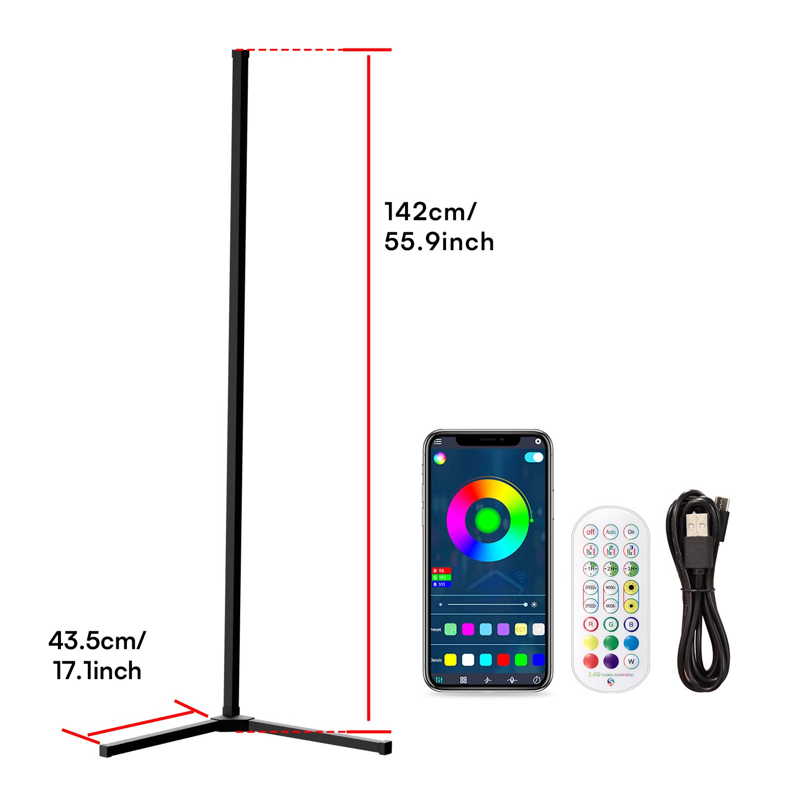 1\u002F 2pack Corner Floor Lamp, Smart RGB LED Floor Lamp with App and Remote Control, High Brightness LED, 16 Million Colors, Music Sync, Timer Setting, Mood Lighting, Ideal for Living Rooms, Bedrooms, Room Decor