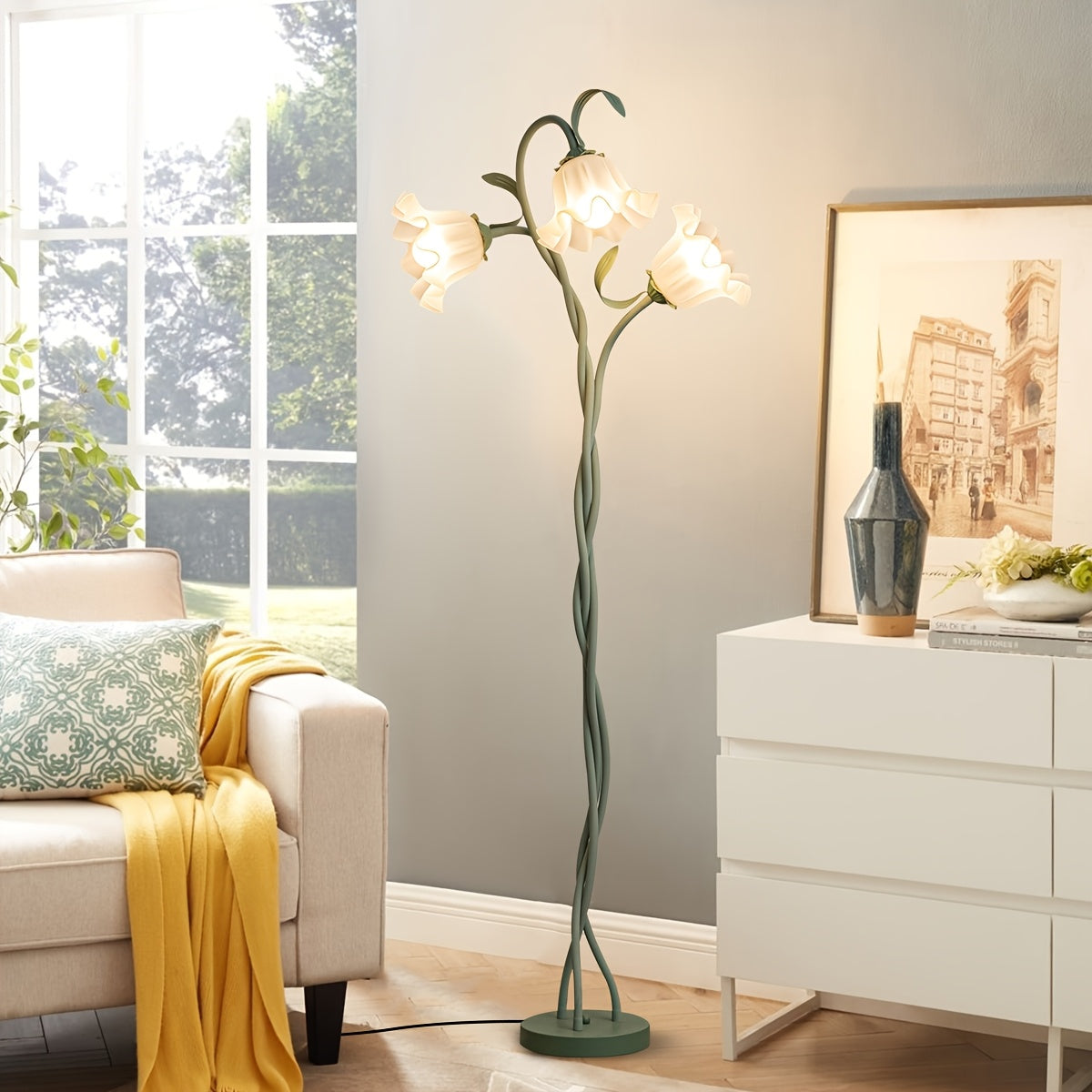 Contemporary Floral Floor Lamp with a Flexible Arm, Creative Design with 3 Color Temperatures, Ideal for Bedrooms, Living Rooms, Studies, And Hotel Decor (Comes with 3 Bulbs Included)
