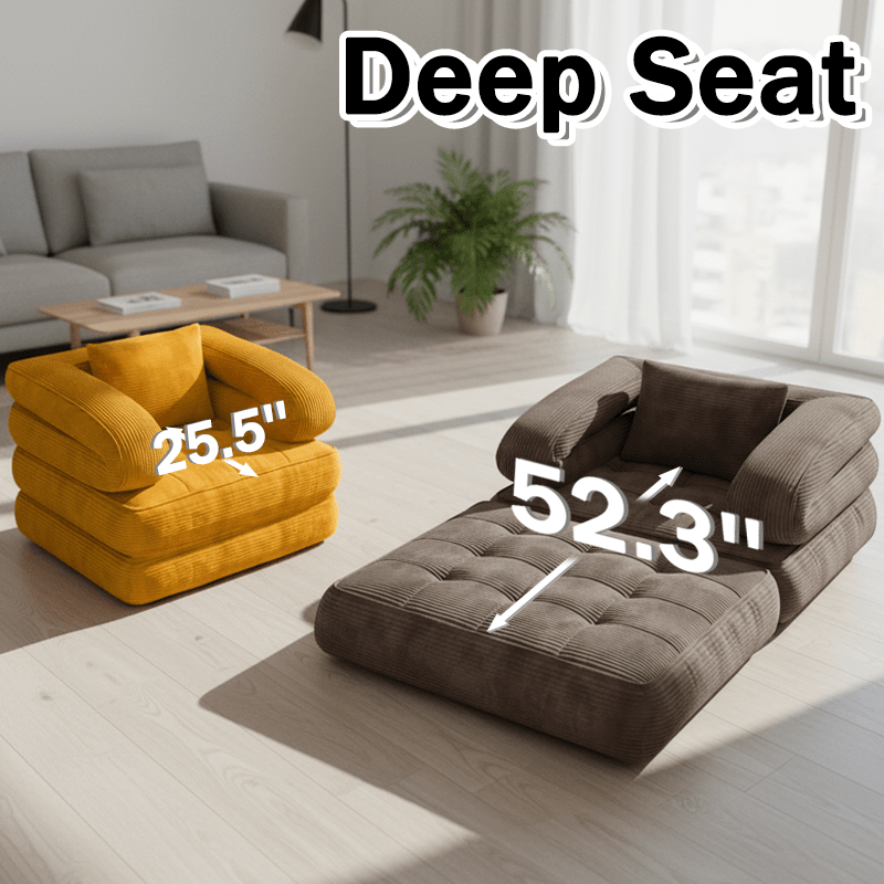 Black Fridays Items, Local Warehouse, Folding Sofa Bed, 1-Person Chair Bed with Backrest and Pillow, Space-Saving Single Bed for Living Room, Bedroom, Apartment, Gray and Orange, Bean Bag Chair, Living Room Furniture, Boneless Couch for Living Room,