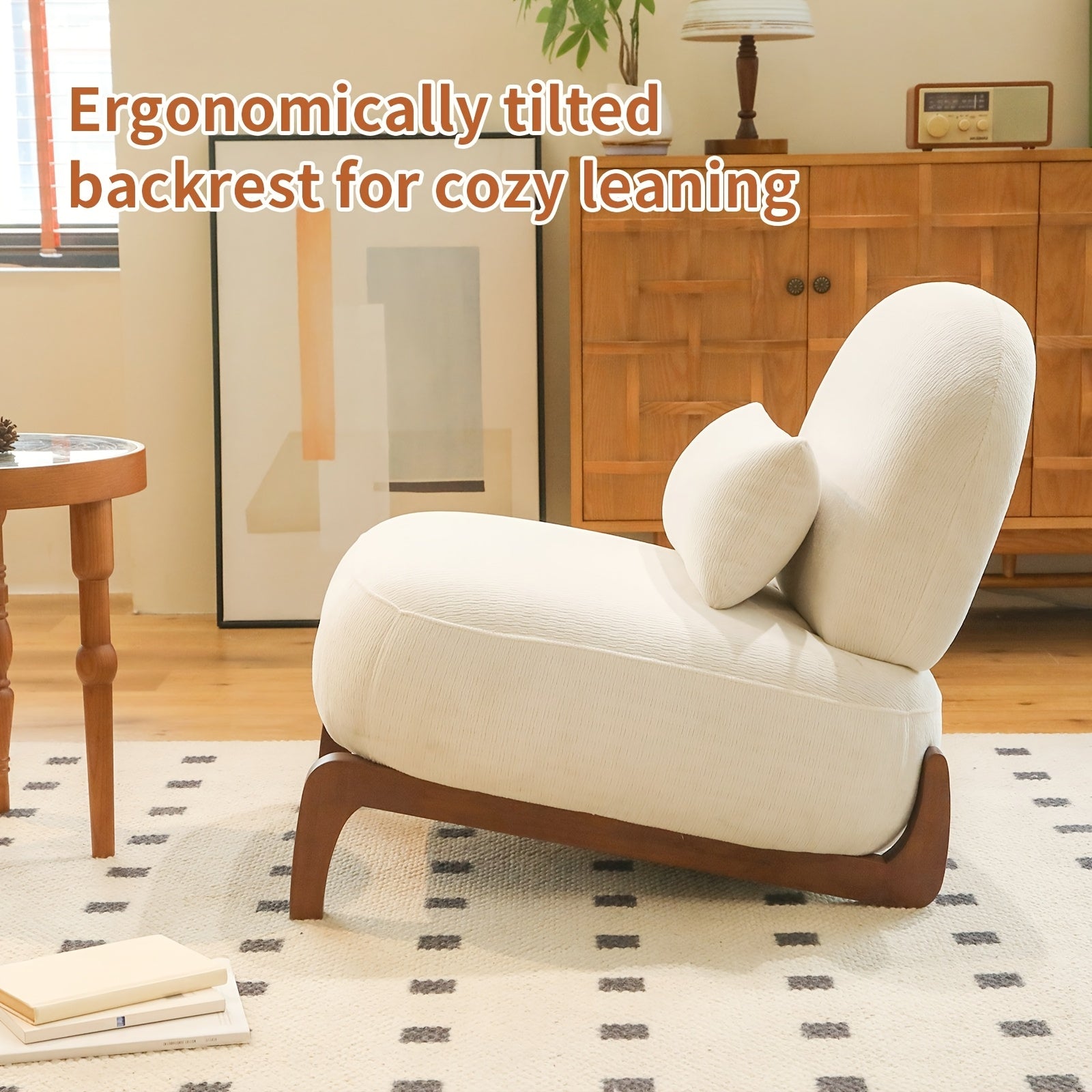 Modern Accent Chair with Solid Wood Legs & Velvet Upholstery - Armless Soft Cushion Suitable for Living Room, Bedroom, Balcony - Assembly -Friendly Chair with Frame, Suitable for Apartment, Waiting Room, Reading Nook