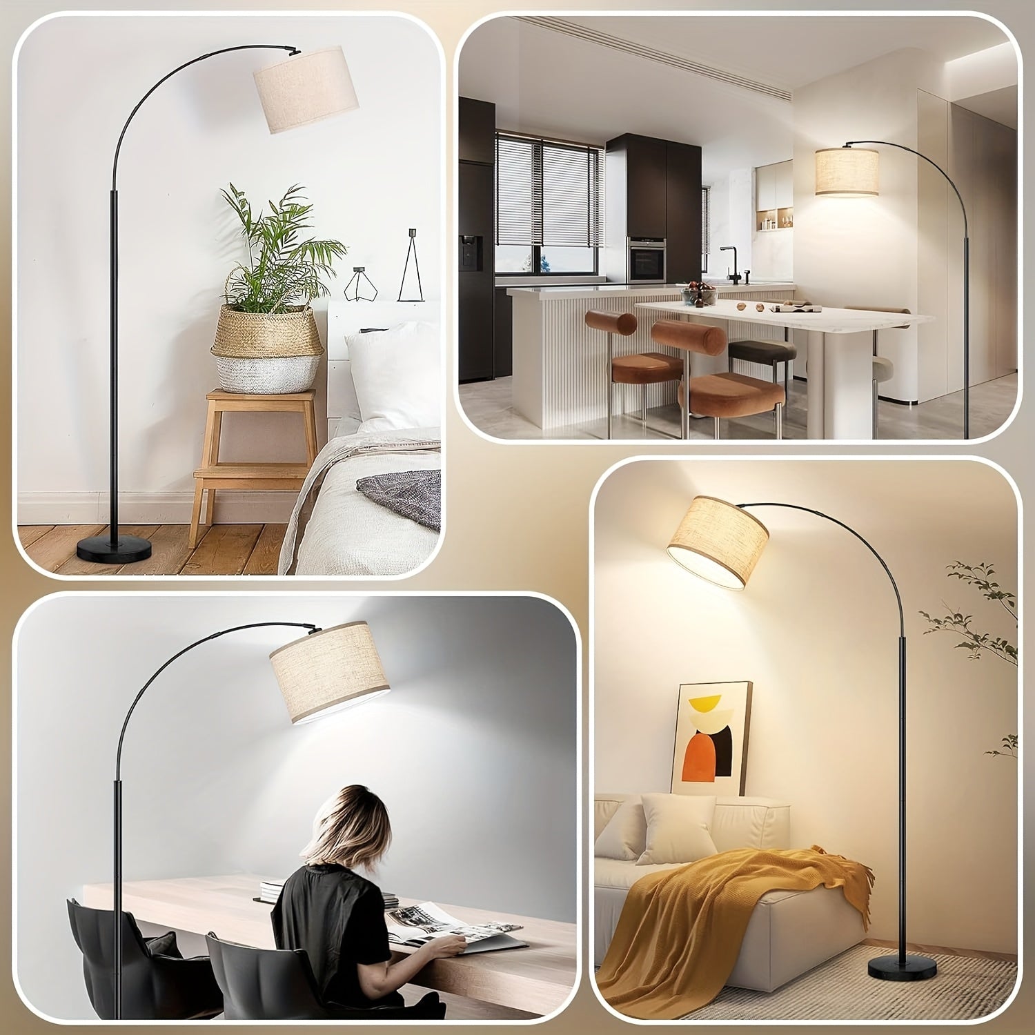 73in Modern Arc Floor Lamp - Tall Standing Light with Adjustable Drum Shade, Heavy-Duty Weighted Base, Elegant Black Metal Construction, E26 Socket (Bulb Not Included) - for Living Room, Bedroom, Home Office - Contemporary Floor Lighting Fixture