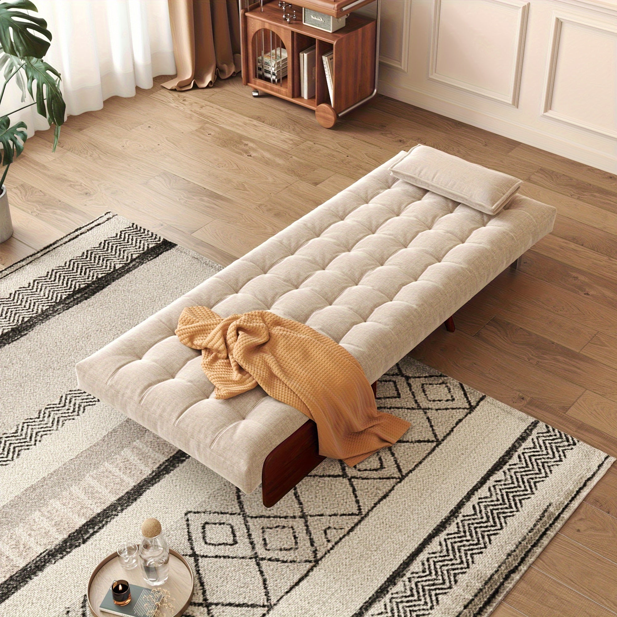 1 Modern And Linen Convertible Sofa Bed With 5 Adjustable Backs, Adjustable Height Pillows - Living Room Recliner, Single Or Double Use, Living Room Furniture Sofa | Neutral Home Decor | Wood Frame Sofa