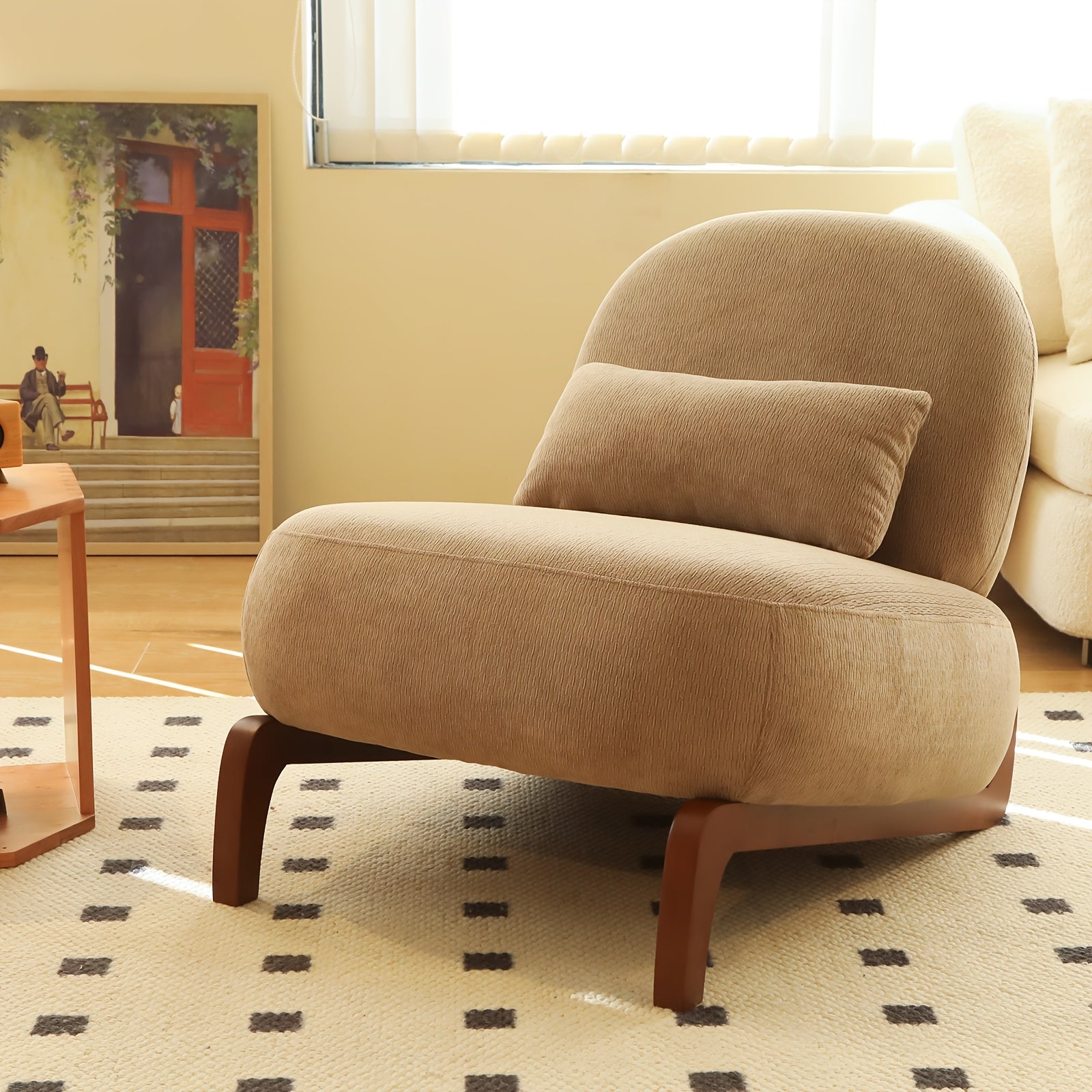 Modern Accent Chair with Solid Wood Legs & Velvet Upholstery - Armless Soft Cushion Suitable for Living Room, Bedroom, Balcony - Assembly -Friendly Chair with Frame, Suitable for Apartment, Waiting Room, Reading Nook