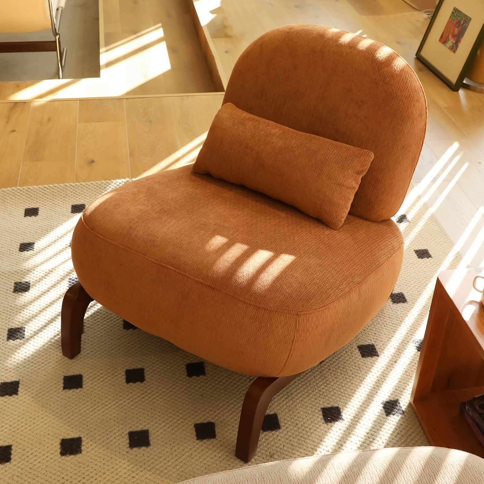 Modern Accent Chair with Solid Wood Legs & Velvet Upholstery - Armless Soft Cushion Suitable for Living Room, Bedroom, Balcony - Assembly -Friendly Chair with Frame, Suitable for Apartment, Waiting Room, Reading Nook