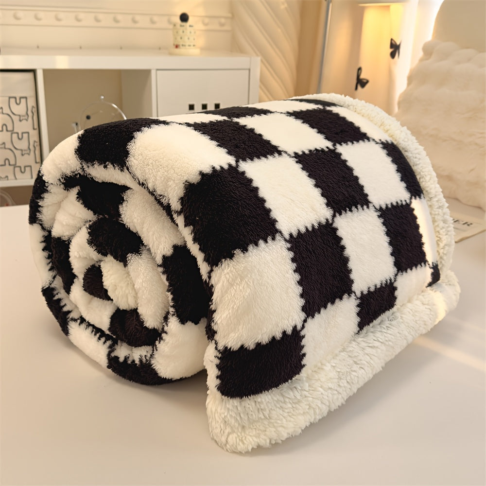 1pc Quilted Plaid Blanket - Double Thickened Bedspread with Warm Neutral Tones (\u002F\u002F\u002F), - Sofa & Bed, Machine Washable Comforter - Gift for Christmas & Office Naps Suitable for - Use