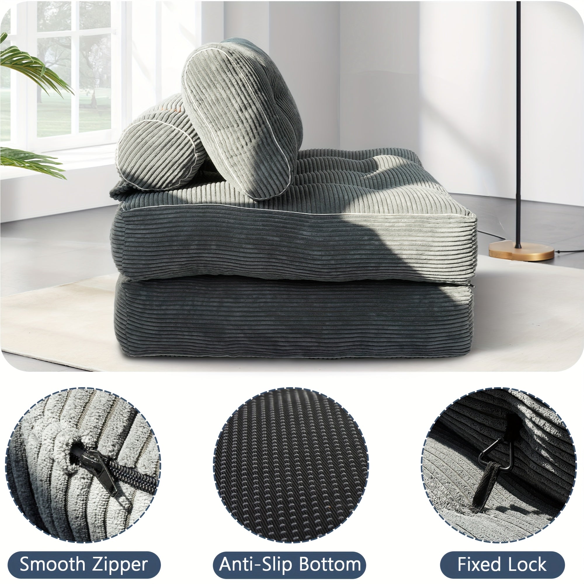 Portable Folding Sofa Bed Convertible to Bed - Modern Sleeper Chair Suitable for Adults, Space-Saving Foam-Filled Couch with Pillow, Single Size Floor Mattress, Ideal for Small Spaces, Dorms, Travel & Emergencies (No Assembly)