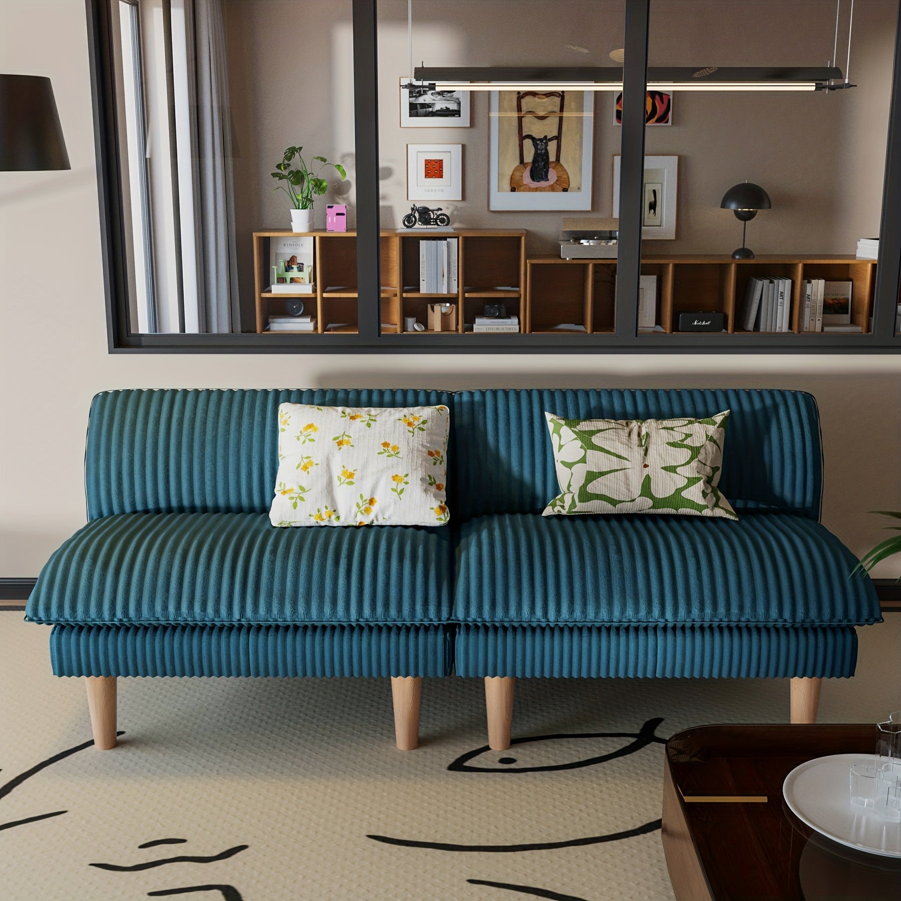 68 Inch Corduroy Futon Couch with Adjustable Backrest, Convertible Futon Sofa Bed