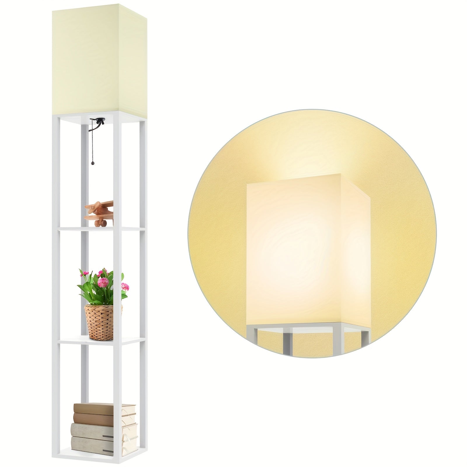 A Floor Lamp with a Stand, Featuring a Modern Design And a 9W LED Bulb, Is a Three-Tiered Storage Display Reading Light Suitable for Bedrooms, Living Rooms, And Narrow Bedside Corners.