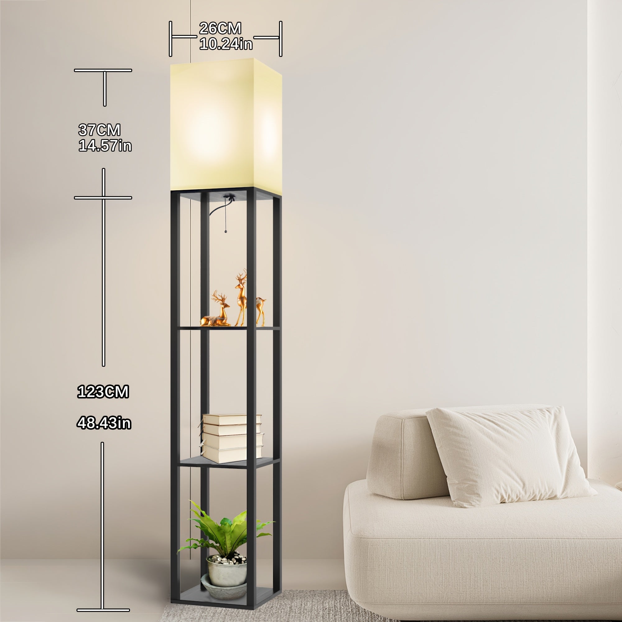 A Floor Lamp with a Stand, Featuring a Modern Design And a 9W LED Bulb, Is a Three-Tiered Storage Display Reading Light Suitable for Bedrooms, Living Rooms, And Narrow Bedside Corners.
