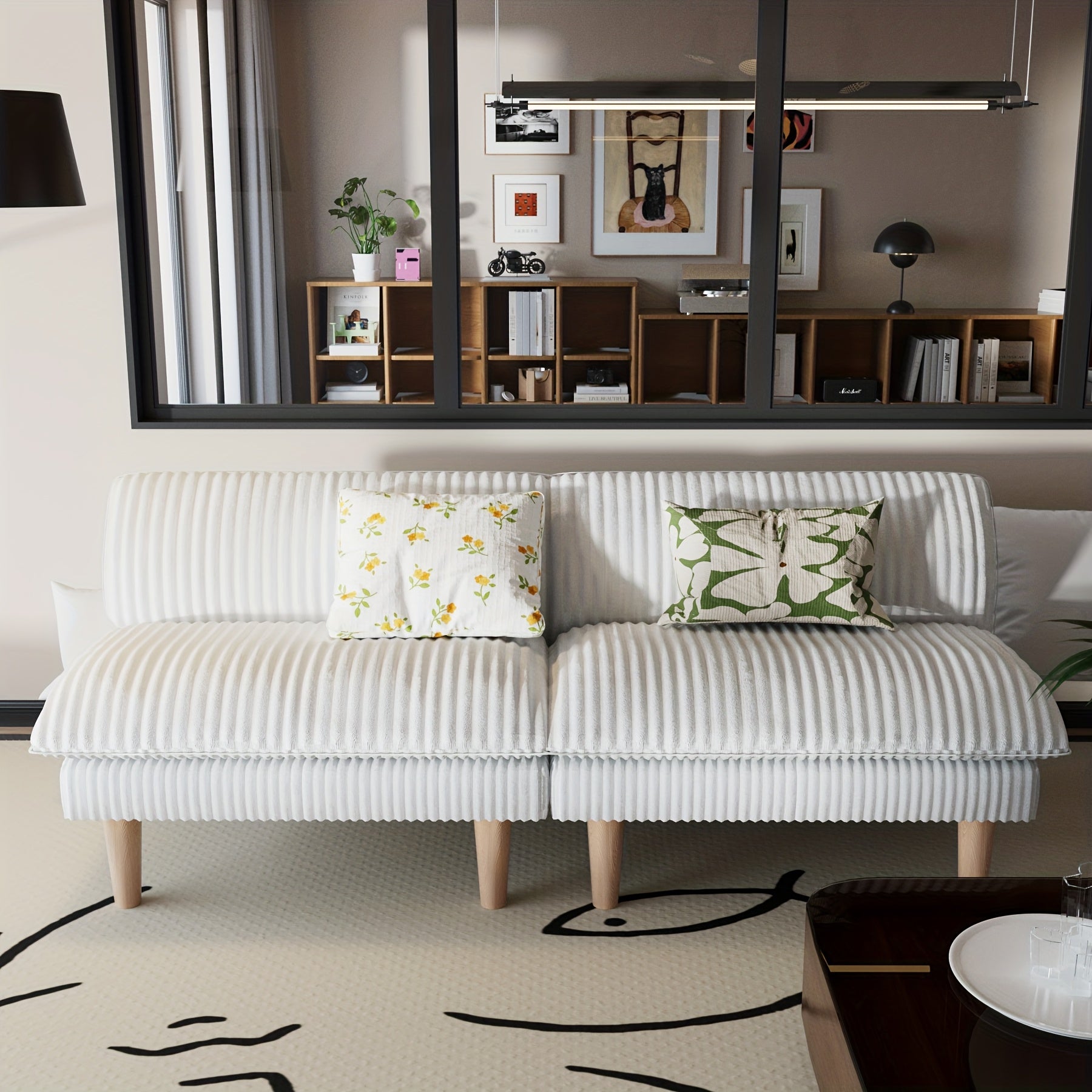 68 Inch Corduroy Futon Couch with Adjustable Backrest, Convertible Futon Sofa Bed