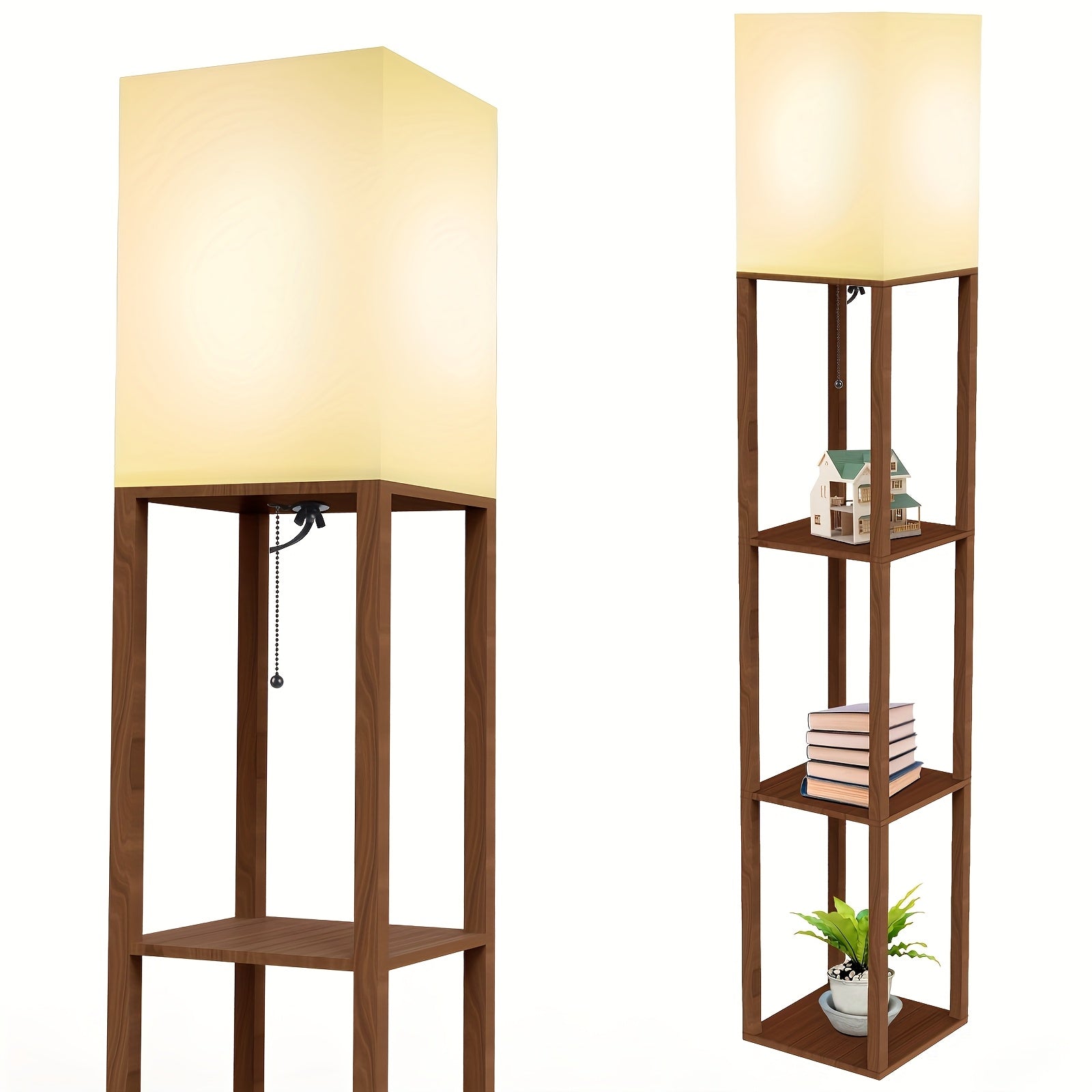 A Floor Lamp with a Stand, Featuring a Modern Design And a 9W LED Bulb, Is a Three-Tiered Storage Display Reading Light Suitable for Bedrooms, Living Rooms, And Narrow Bedside Corners.
