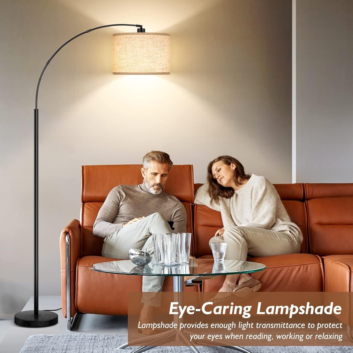 73in Modern Arc Floor Lamp - Tall Standing Light with Adjustable Drum Shade, Heavy-Duty Weighted Base, Elegant Black Metal Construction, E26 Socket (Bulb Not Included) - for Living Room, Bedroom, Home Office - Contemporary Floor Lighting Fixture