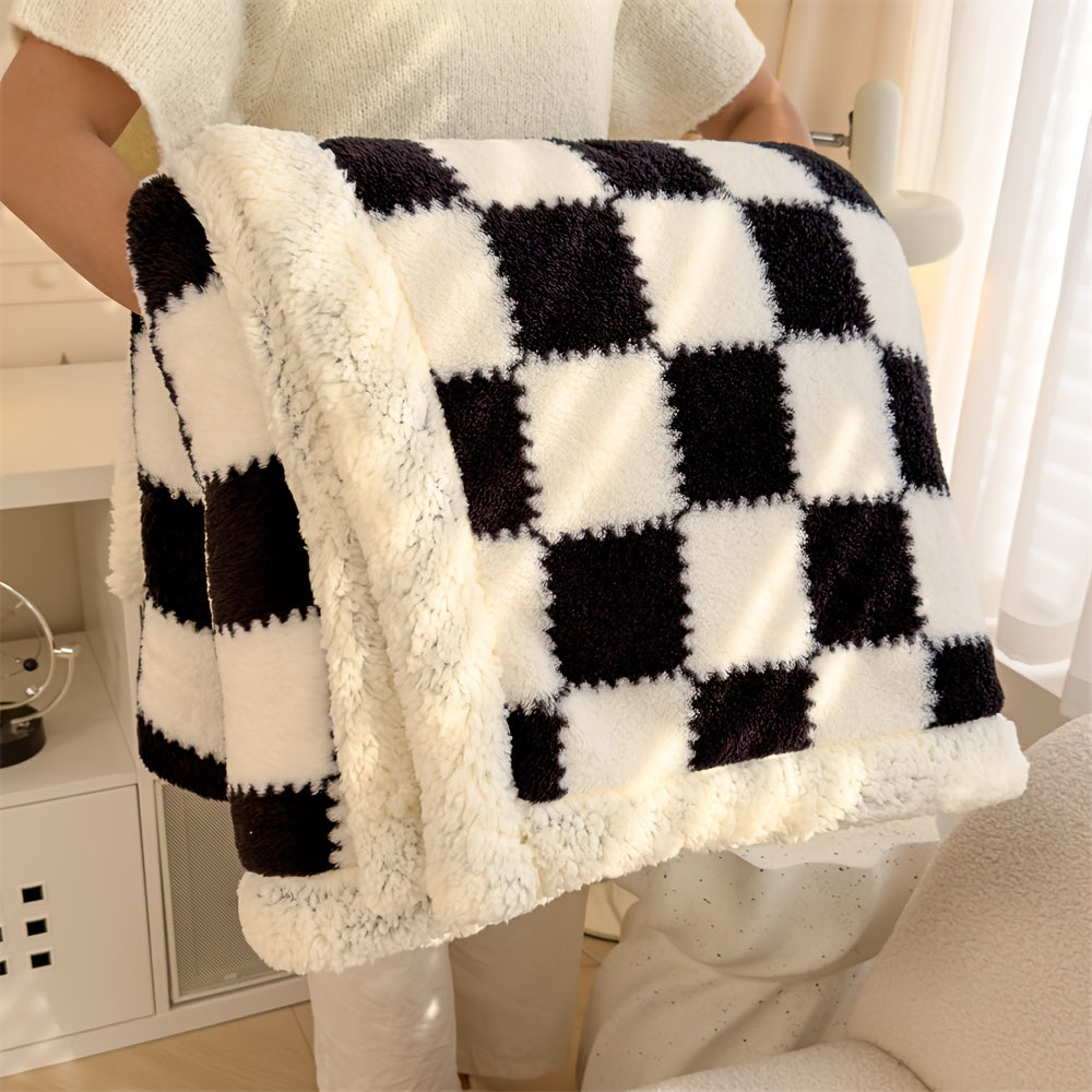 1pc Quilted Plaid Blanket - Double Thickened Bedspread with Warm Neutral Tones (\u002F\u002F\u002F), - Sofa & Bed, Machine Washable Comforter - Gift for Christmas & Office Naps Suitable for - Use