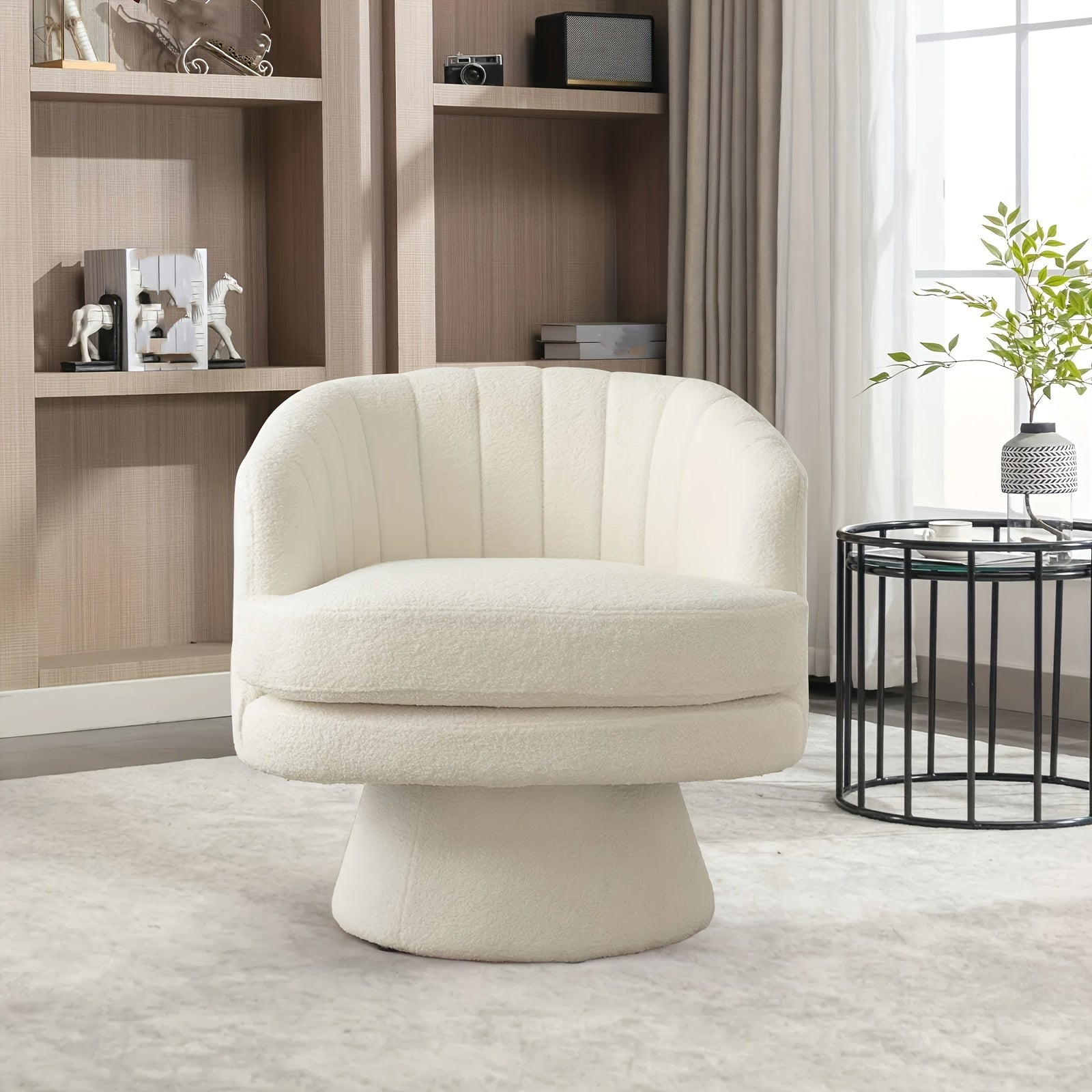 Modern Round Back Large Single Sofa Chair, 360 Degree Swivel Soft Leisure Chair, Living Room, Dining Room Decoration Chair