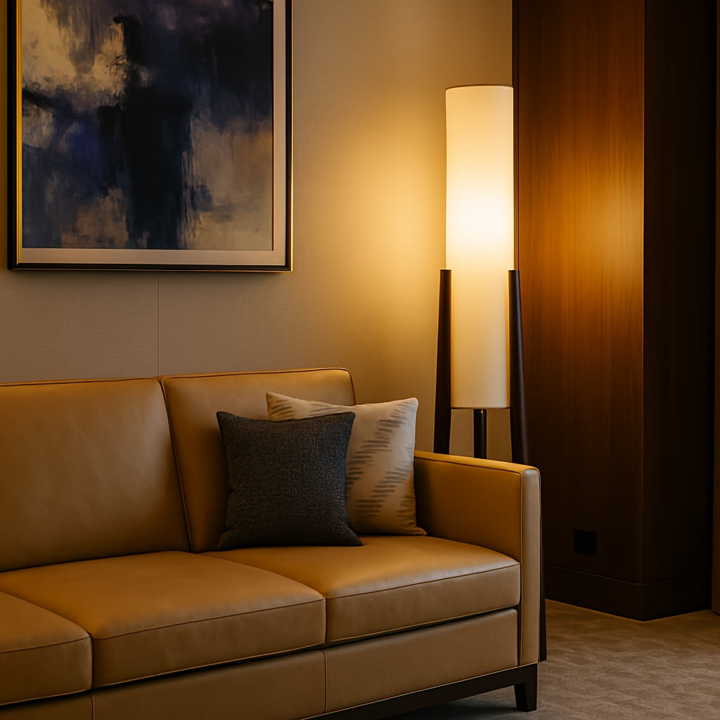 Modern Standing Light with Fabric Shade, Japanese Style Tall Lamp for Living Room, Bedroom, Study, Workspace