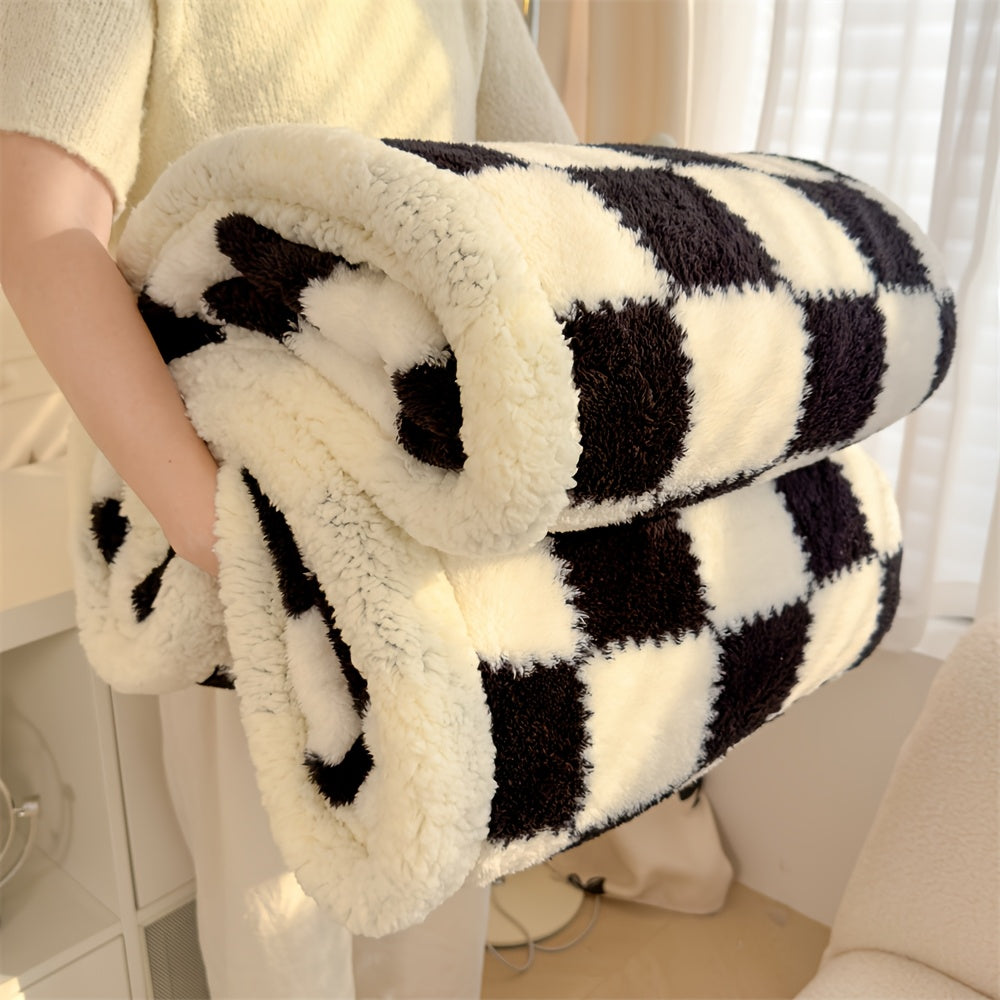 1pc Quilted Plaid Blanket - Double Thickened Bedspread with Warm Neutral Tones (\u002F\u002F\u002F), - Sofa & Bed, Machine Washable Comforter - Gift for Christmas & Office Naps Suitable for - Use