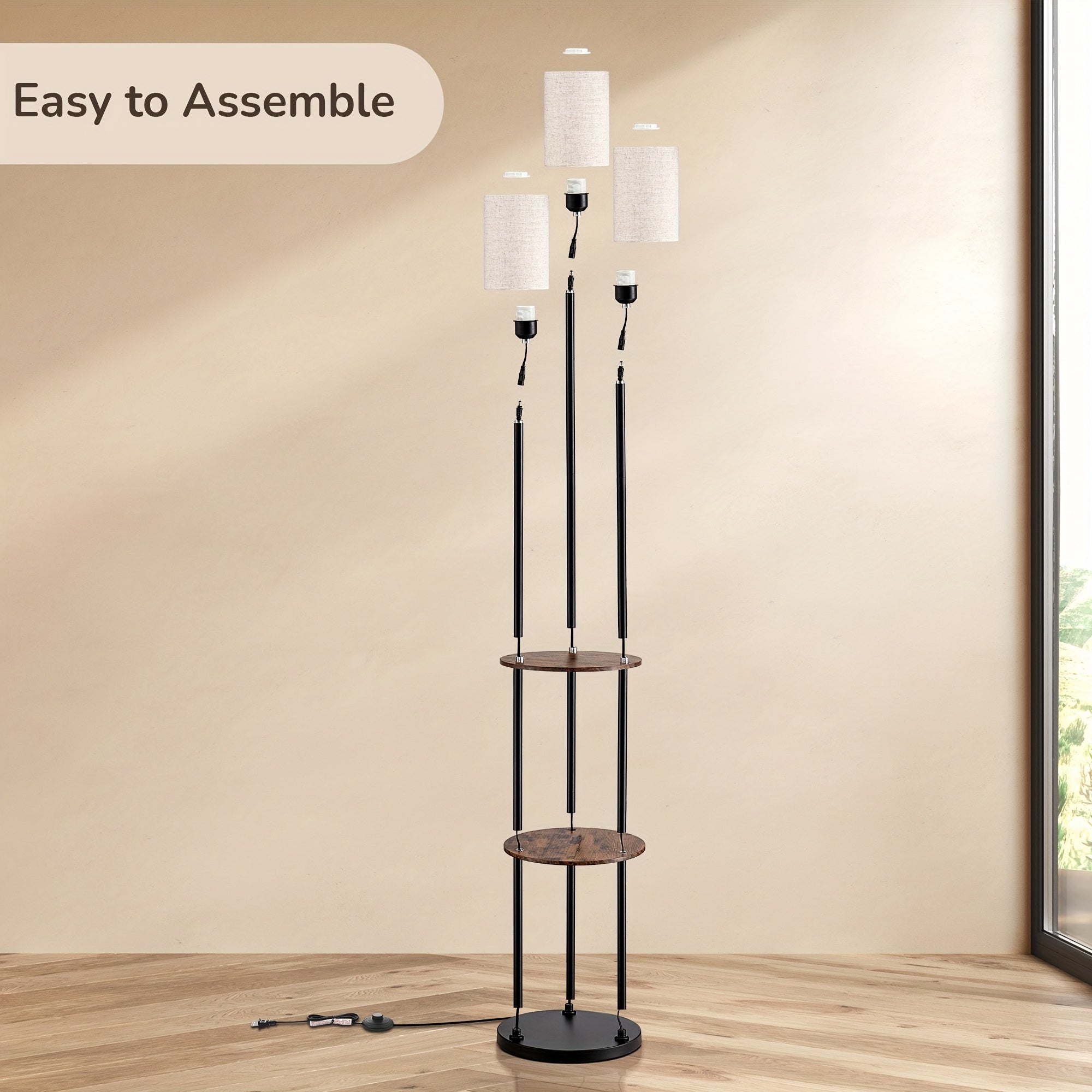 70-Inch Farmhouse-Style Floor Lamps Featuring a Shelf, Perfect for The Living Room