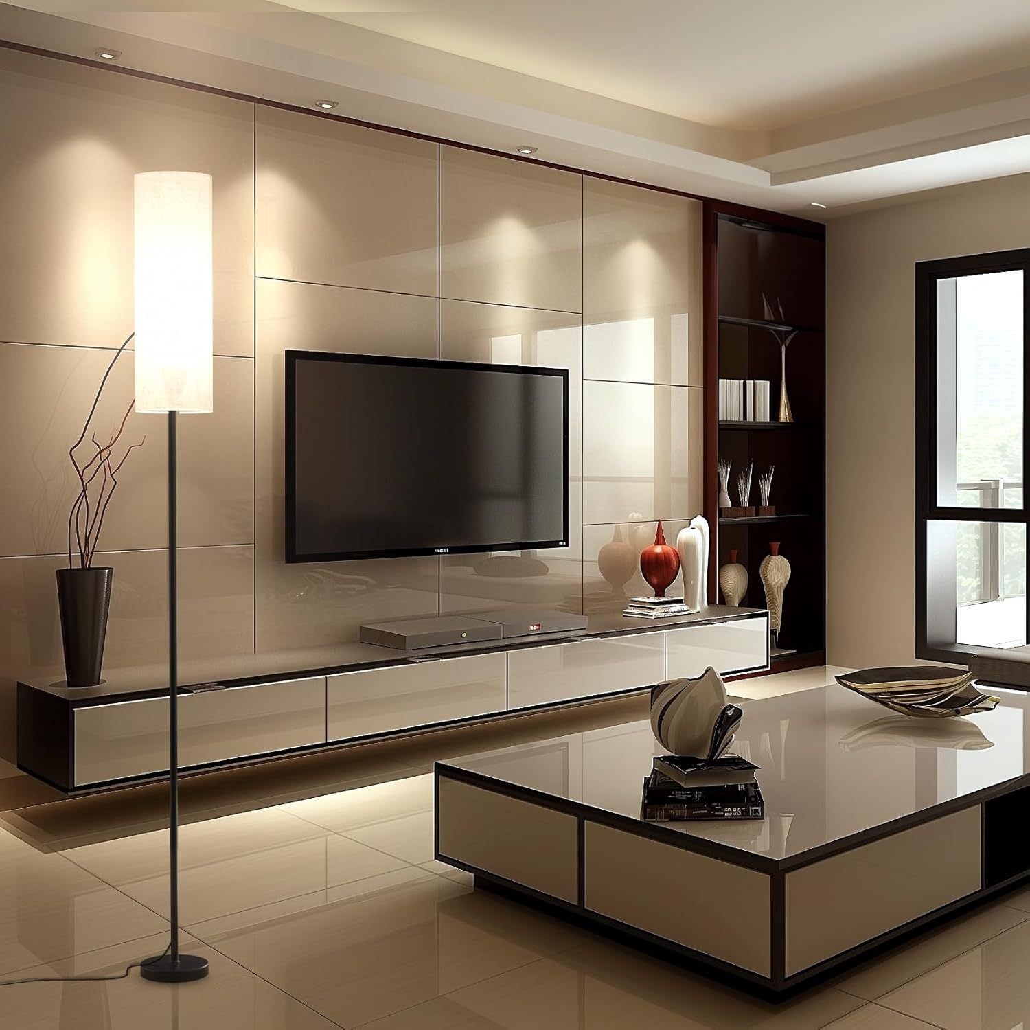 Floor Lamps for Living Room, Dimmable 2700-6500K, Modern Floor Lamp with Remote, Tall Standing Lamps for Living Room Bedroom Office Corner, Foot Switch, Beige Shade, 9W RGB LED Bulb