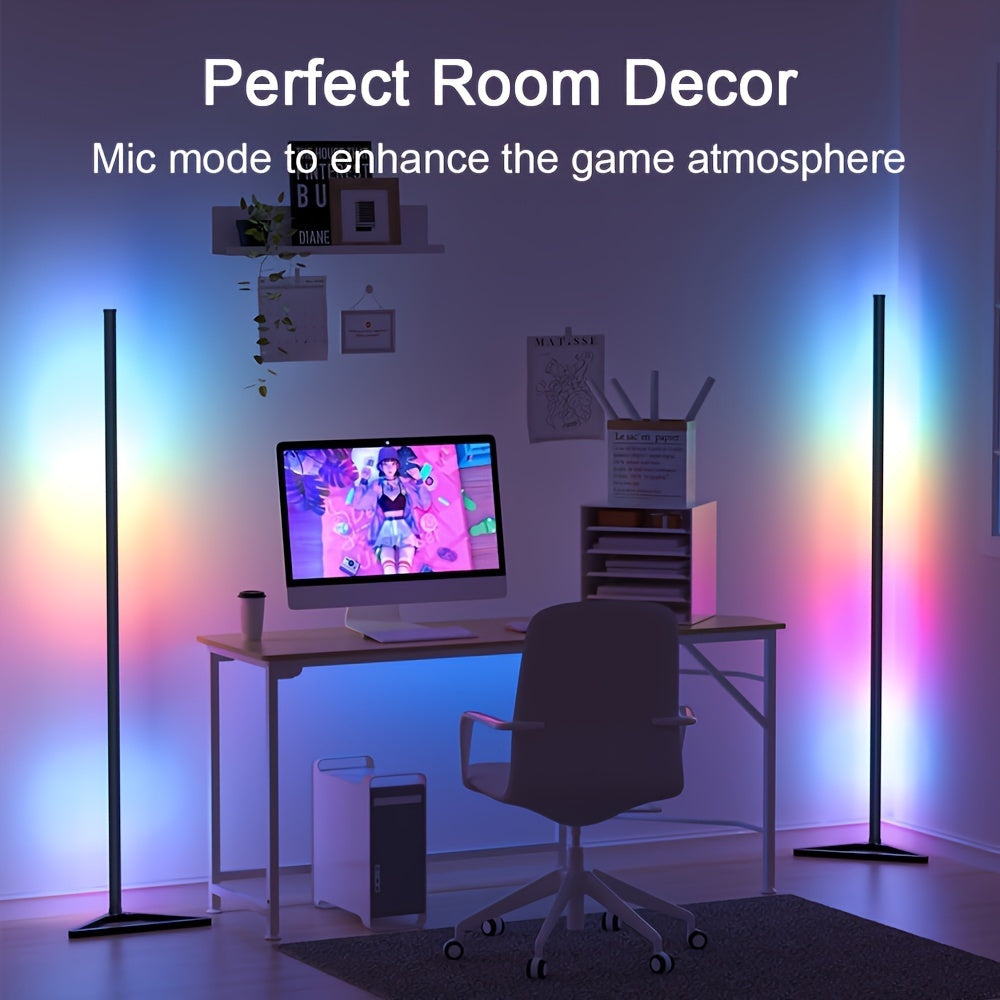 Corner Floor Lamp, Smart RGB LED Corner Lamp With Remote Control Music Sync Dimmable Timer RGB Dream Color Changing Music Rhythm Modern Standing Ambience Light Speed Adjustment For Bedroom Living Gaming Room Studio Party Holiday Christmas Halloween